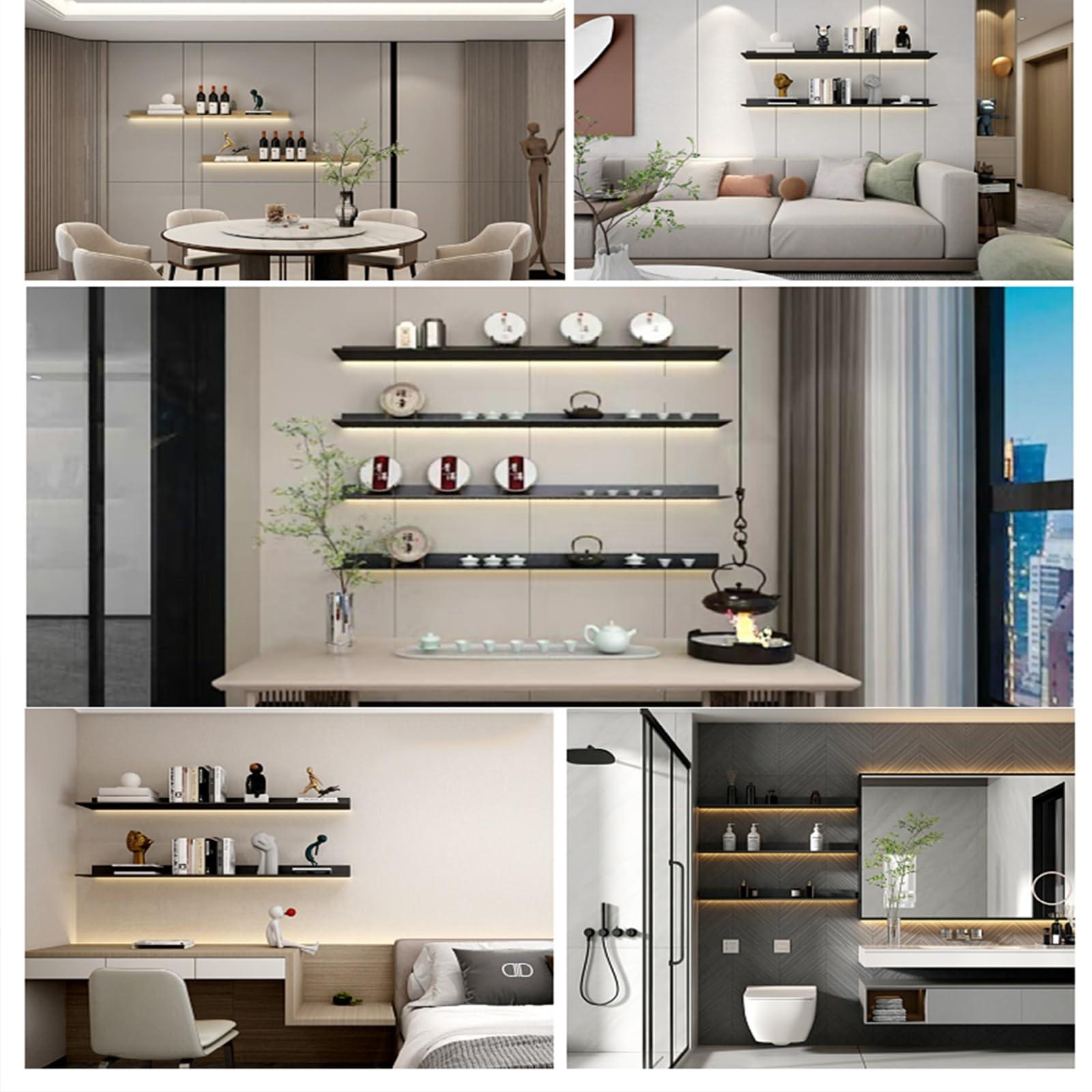 EMYJAY EMYJAY Floating Display Shelf, Floating Shelves Wall Mounted Floating Display Shelf LED Lighting Light is Soft Neatly Arranged to The Wall (Color : Black, Size : 60x20x6cm)