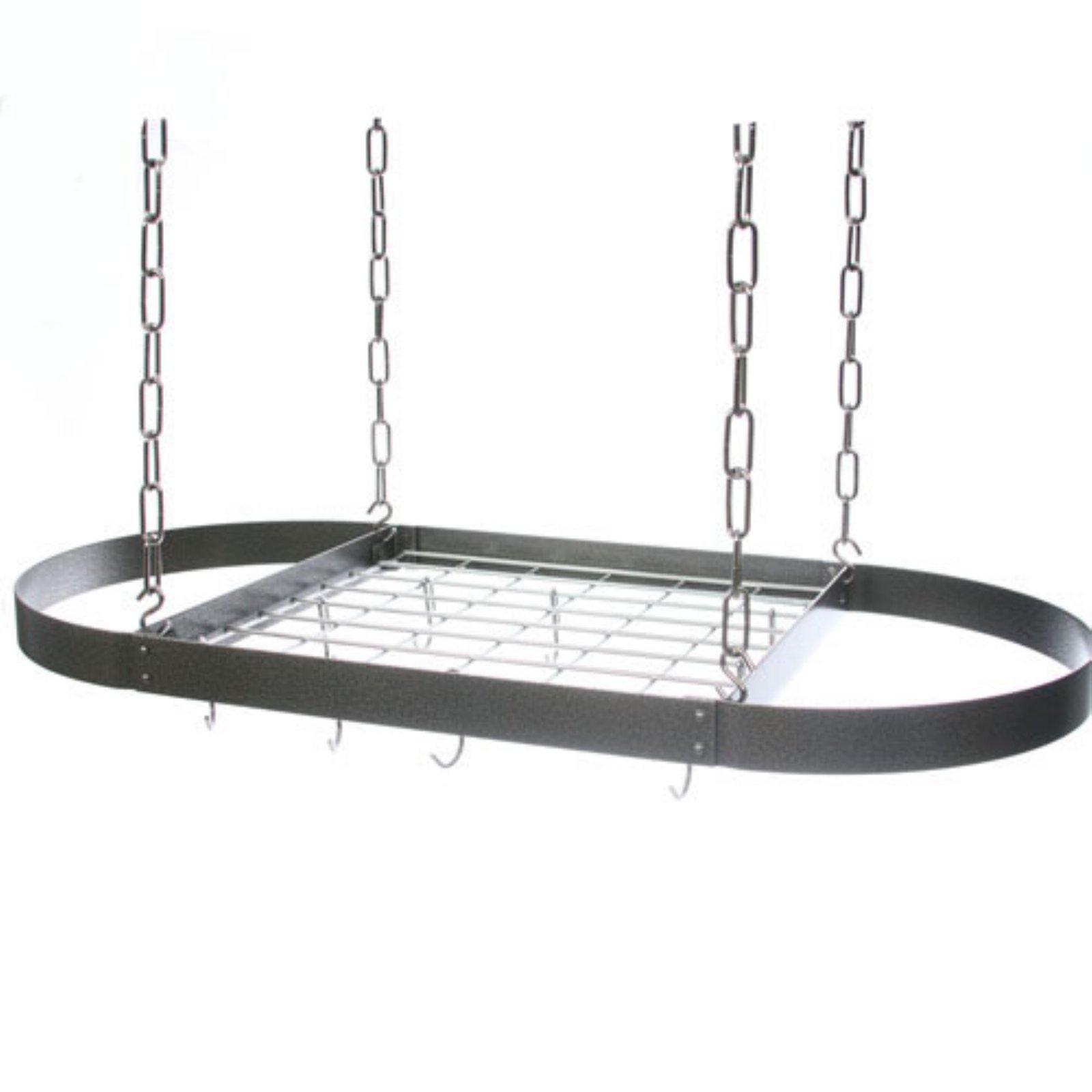 Rogar Rogar Hammered Steel Oval Pot Rack with Chrome Accessories 40-in.