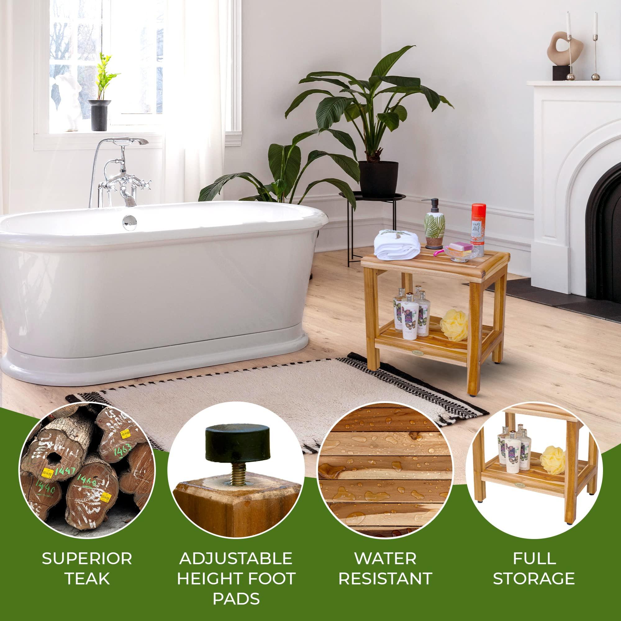 EcoDecors EcoDecors 18 inch, Teak Shower Bench, Teak Shower Seat, Teak Bench for Shower, Teak Stool, Teak Shower Chair, Teak Shower Bench for Inside Shower, Teakwood Shower Bench