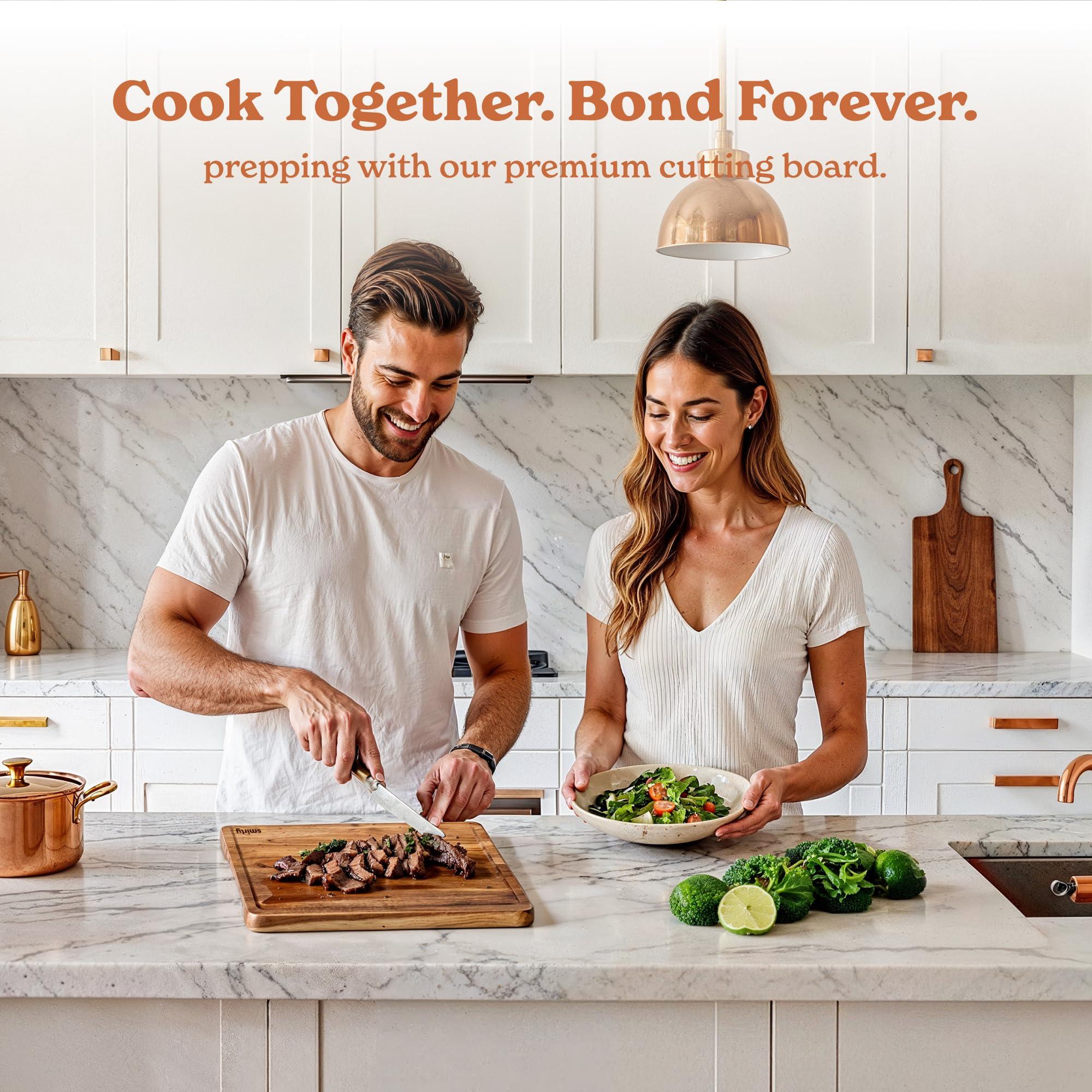 SMIRLY SMIRLY Wood Cutting Boards For Kitchen Meal Prep & Serving, Bamboo Cutting Board Set, Charcuterie Chopping Boards and Wooden Cutting Boards for Kitchen