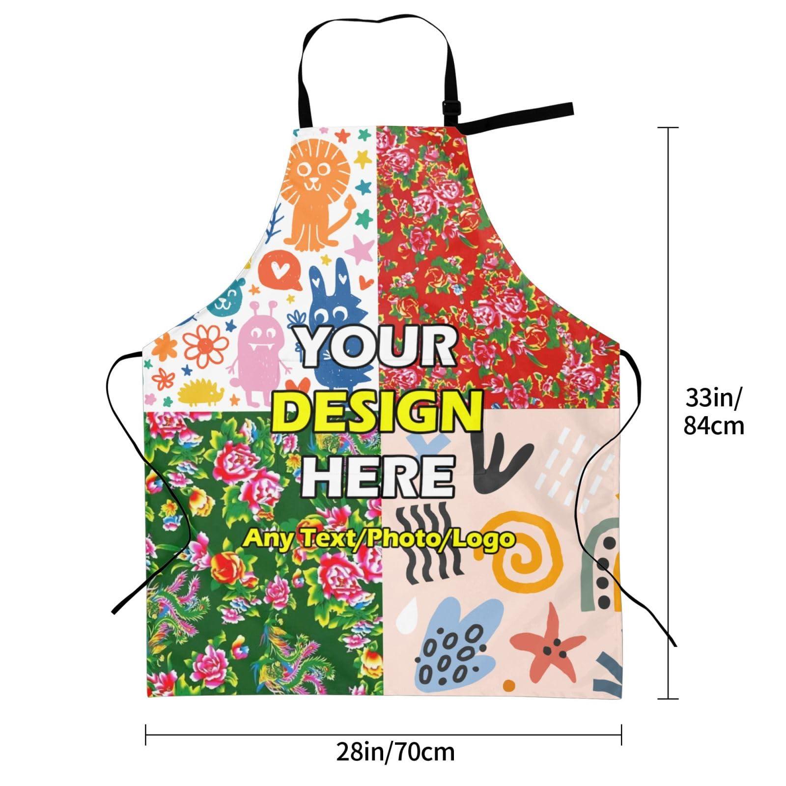 VUASYIE VUASYIE Personalized Custom Waterproof Aprons Design Your Own Image Logo Text Add Photos Apron for Cooking Baking 33\"x 27.5\", Sky-Blue