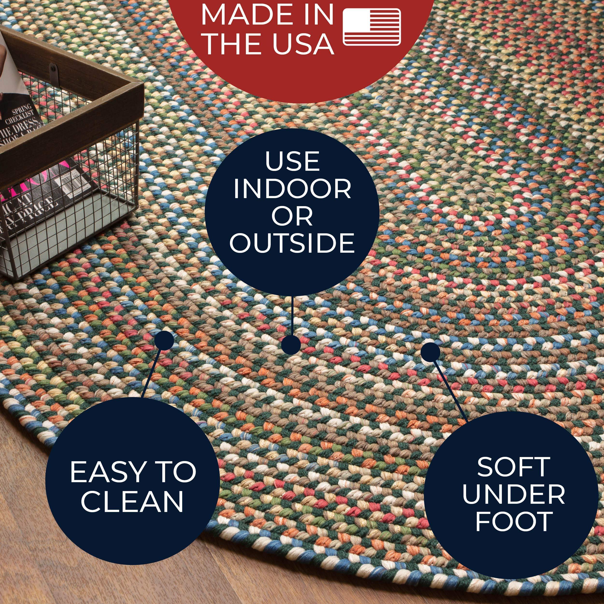 Super Area Rugs Super Area Rugs Roxbury American Made Braided Rug for Indoor Outdoor Spaces, Spruce Green/Natural Multi, 3' X 5' Oval