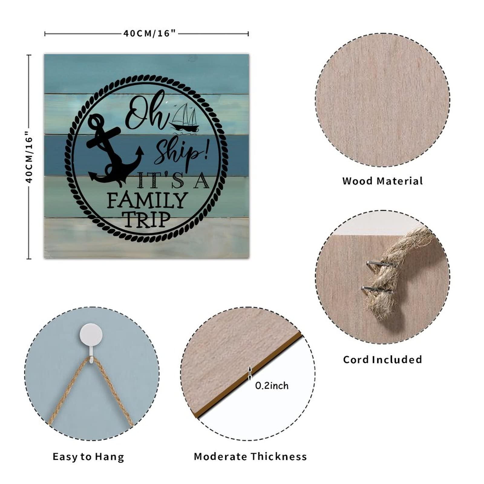 Generic Decorative Wooden Sign Oh Ship It\'s A Family Trip Aesthetic Wood Craft Sign with Sayings Wooden Family Sign Home Wall Decorations for Lake House Dining Room 16 Inch