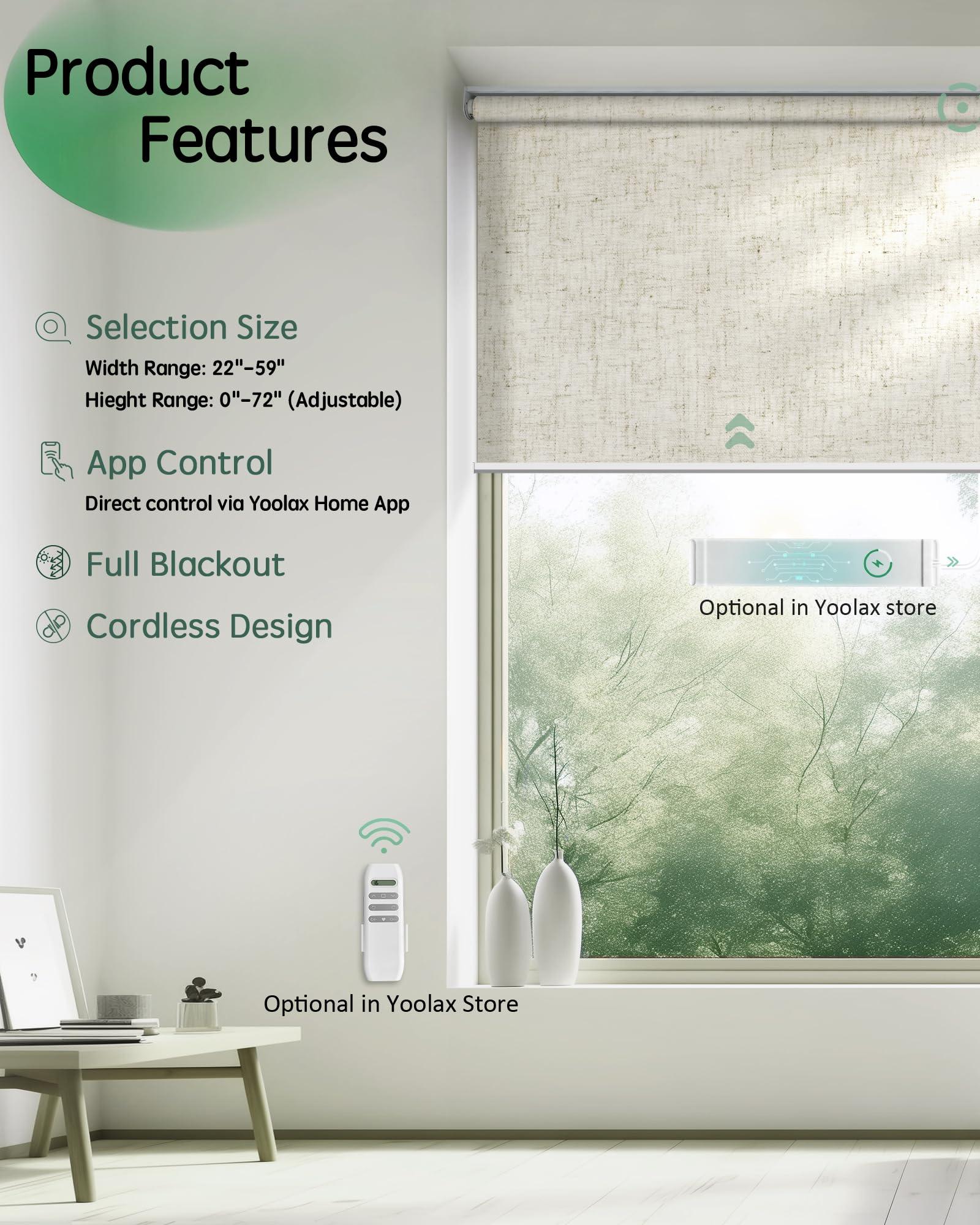 Yoolax Yoolax Motorized Blinds, Light Filtering Remote Shades for Indoor Windows, Cordless Automatic Roller Shades App Control for Bedroom Living Room Office (50% Shading Linen Beige, 22" W x 72" H)
