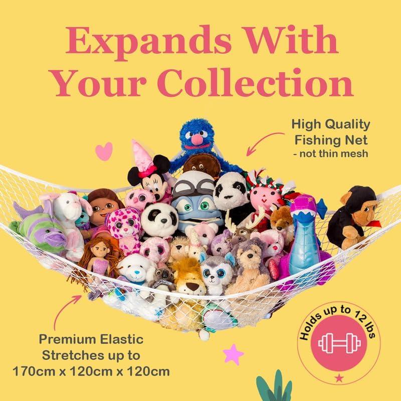 Lilly's Love Lilly\'s Love Stuffed Animal Hammock | Corner Hanging Organizer, Toy Storage, Stuffed Animal Storage | Easy to Hang Plushie Net w/Included Anchors & Hooks | Cute Room, Bedroom & Home Decor (White)