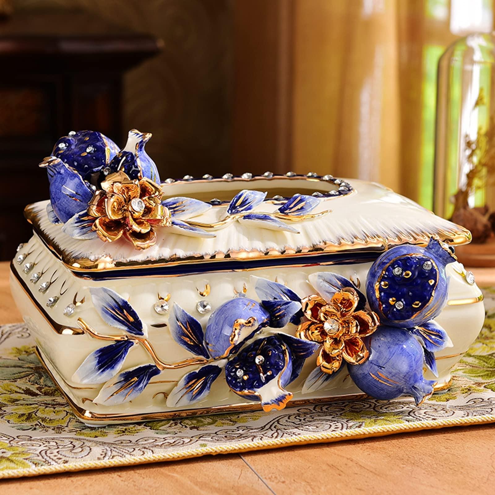 BONAD Tissue Holder Box European-Style Ceramic Tissue Box Living Room Bedroom Bedside Table Dining Table Creative Napkin Box Home Decoration Tissue Holder Case