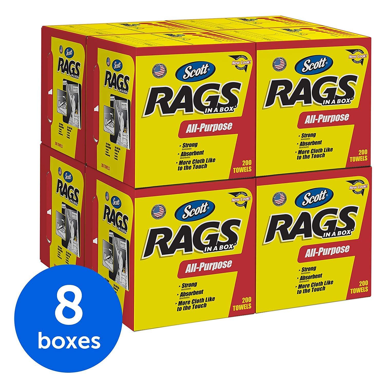 Scott Scott Rags in A Box 75260, White, 200 Shop Towels/Box, 8 Boxes/Case,3 Pack