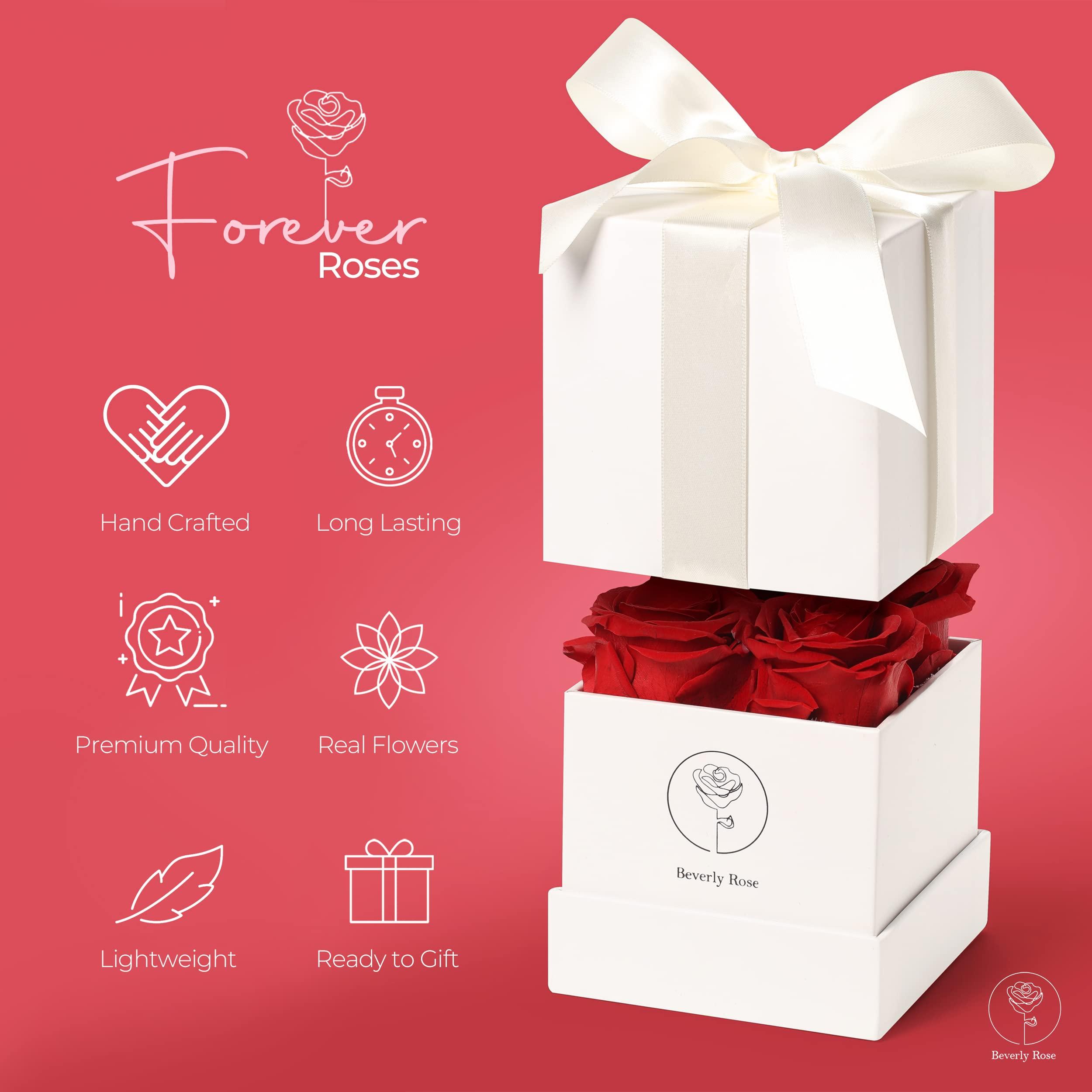 Beverly Rose Forever Roses That Last A Year, Preserved Roses For Delivery Prime, Eternity Roses In A Box, Real Flowers In A box, Flowers For Delivery Prime Birthday, Valentines Day, Anniversary, 4 Pcs Red