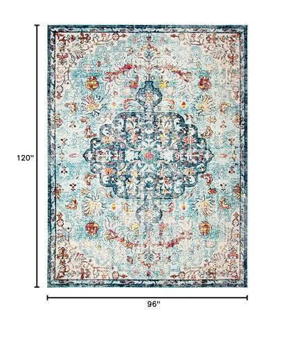 Safavieh SAFAVIEH Madison Collection Area Rug - 8' x 10', Navy & Light Blue, Boho Chic Medallion Distressed Design, Non-Shedding & Easy Care, Ideal for High Traffic Areas in Living Room, Bedroom (MAD447K)