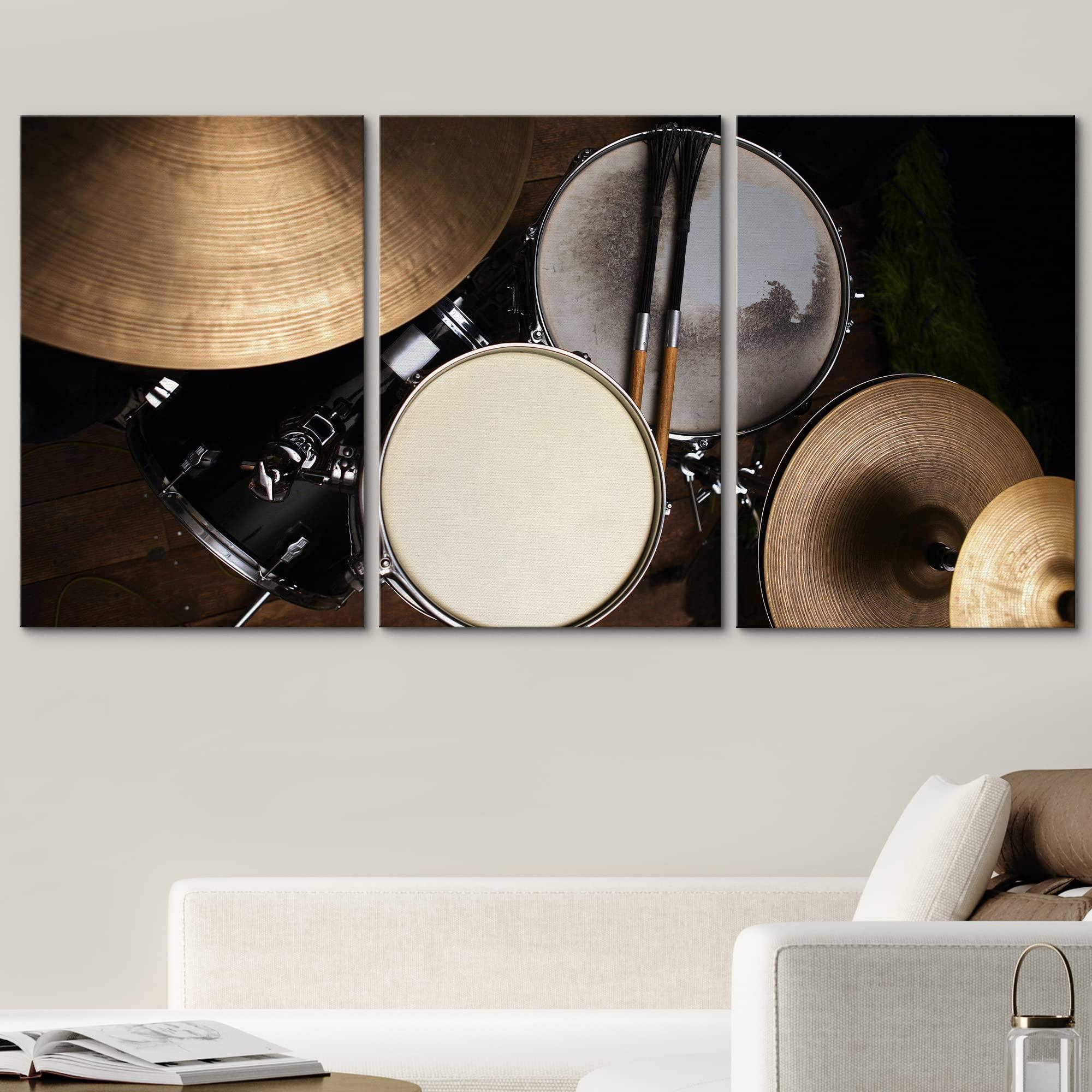 wall26 wall26 Canvas Print Wall Art Set Aerial View of Bronze & Black Drum Set Music Instruments Photography Realism Modern Scenic Relax/Calm Cool for Living Room, Bedroom, Office - 24"x36"x3