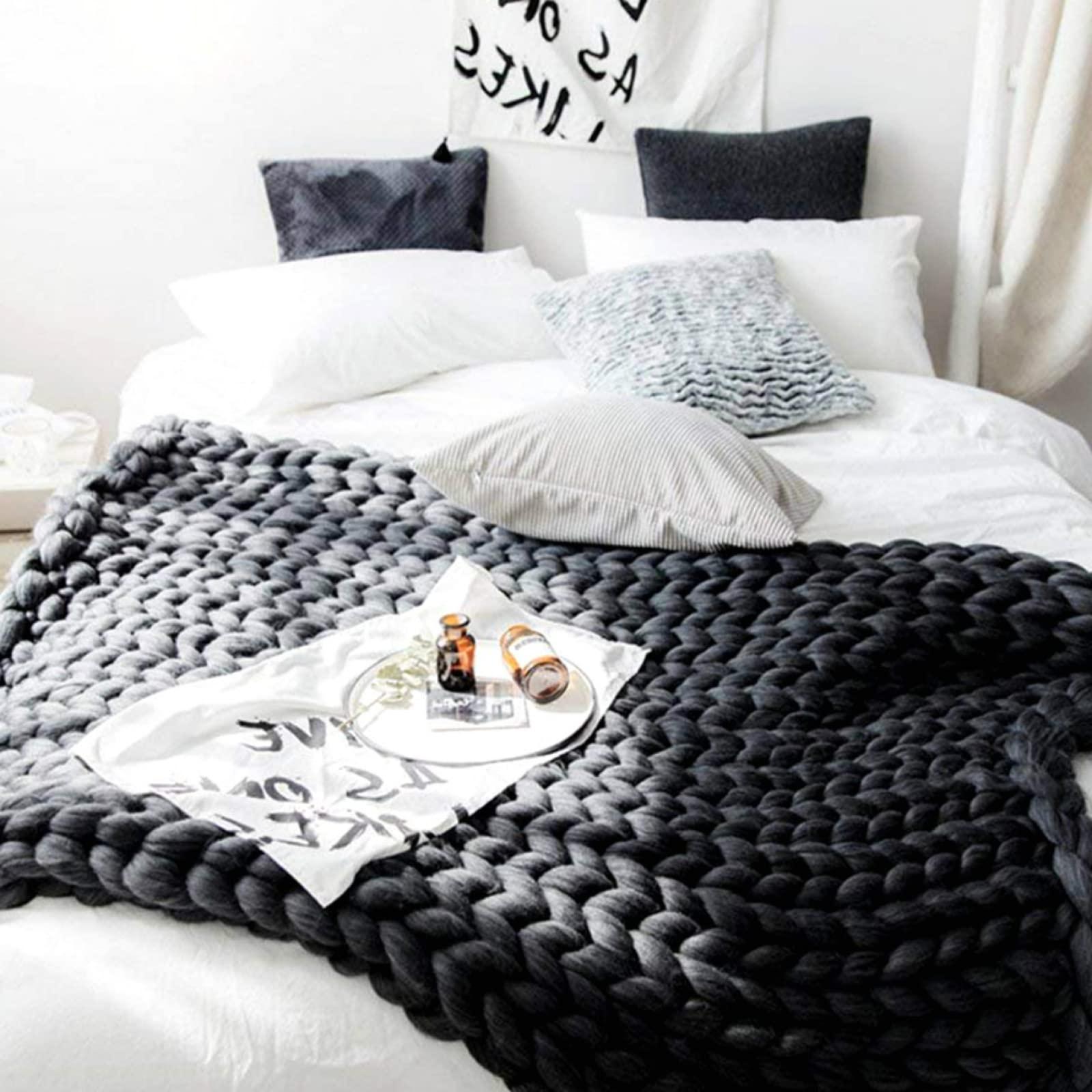 TRGCJGH TRGCJGH Chunky Knit Blanket,Knitted Throw Blanket for Sofa,Soft Knitted Yarn Blanket, for Your Bed, Sofa, Bedroom, Living Room Or Home Decor,Grey-4771in