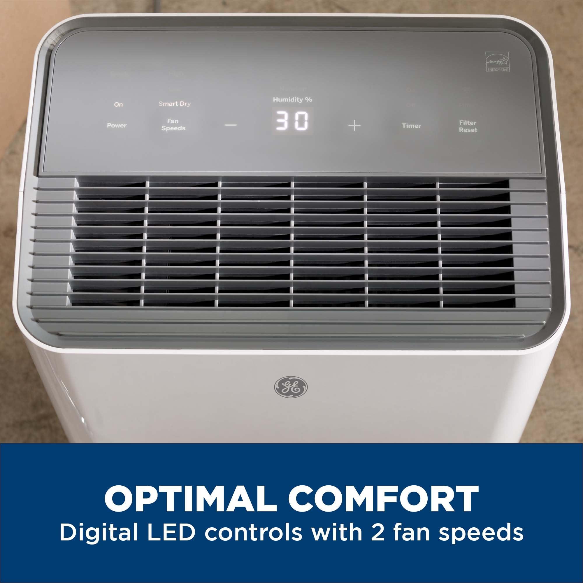GE Lighting GE Energy Star Portable Dehumidifier for Basement, Bedroom, Bathroom, Closet or Small Rooms up to 1500 Sq Ft, 22 Pint with Removable Bucket and Continuous Drain Connect for Auto or Manual Drainage