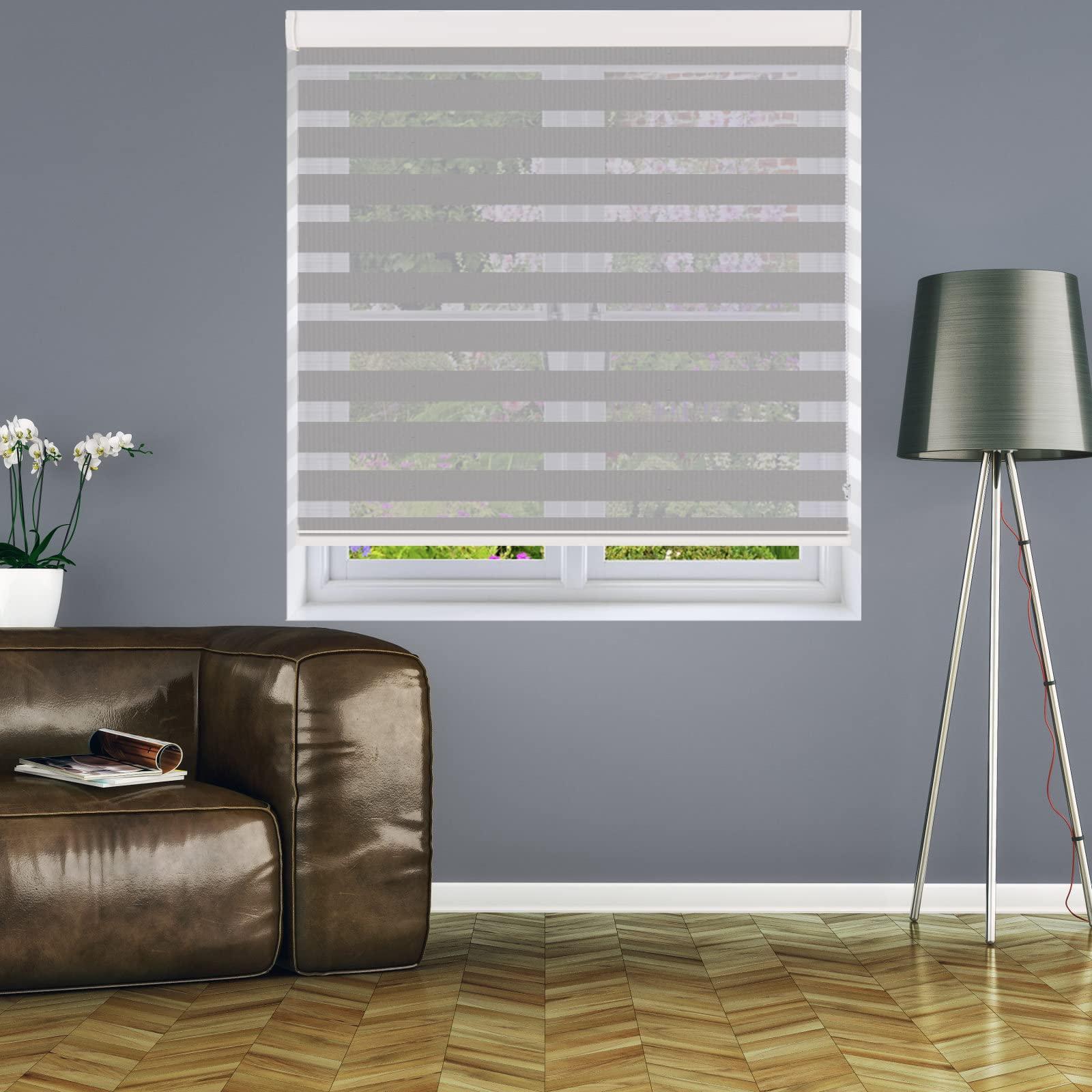 getopblinds Custom Size Blackout Zebra Blinds for Room Darkness - Horizontal Window Blinds and Shades - Roller Shades - Easy to Install.[95% Darkness Grey, Size 27 1/2" W x 40" H]