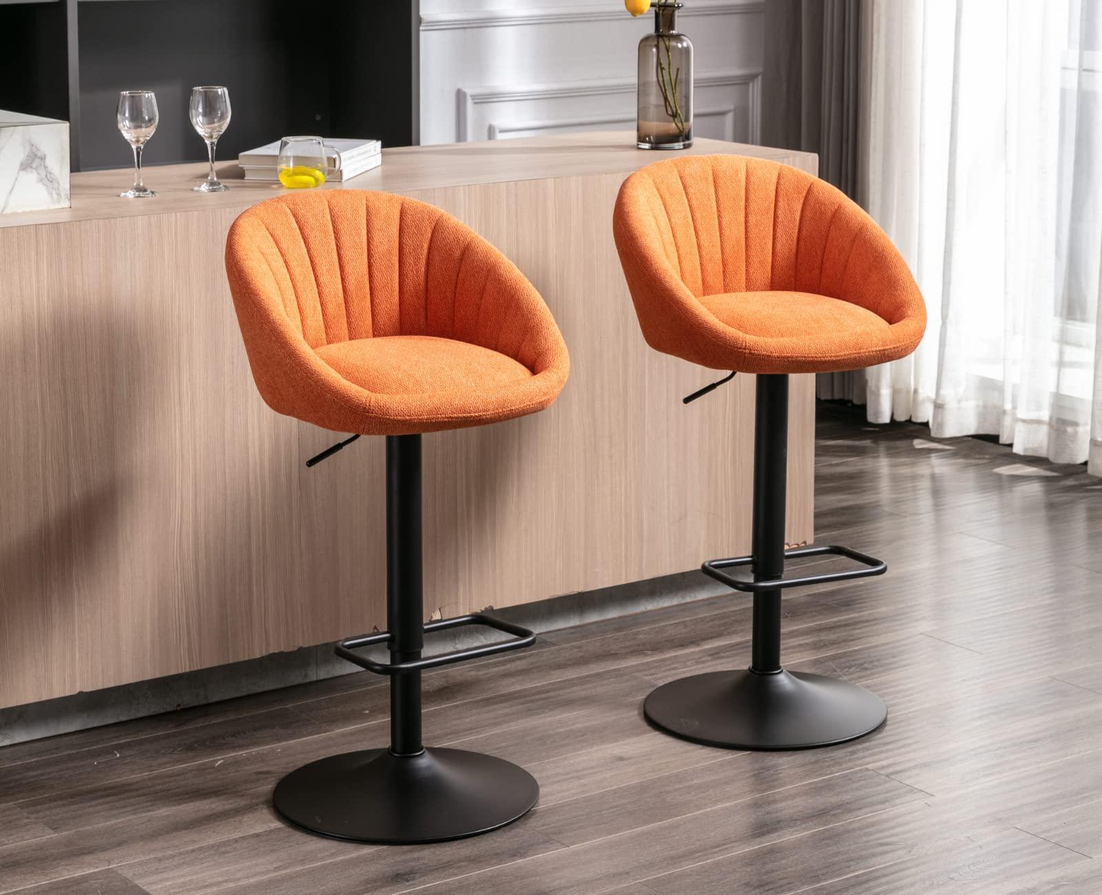 CIMOO CIMOO Swivel Bar Stools Bar Height Set of 4 with Back Adjustable Counter Height Barstools, Modern Upholstered Stools for Kitchen Island Chairs with Black Legs for Home Bar/Pub, Orange Terrycloth