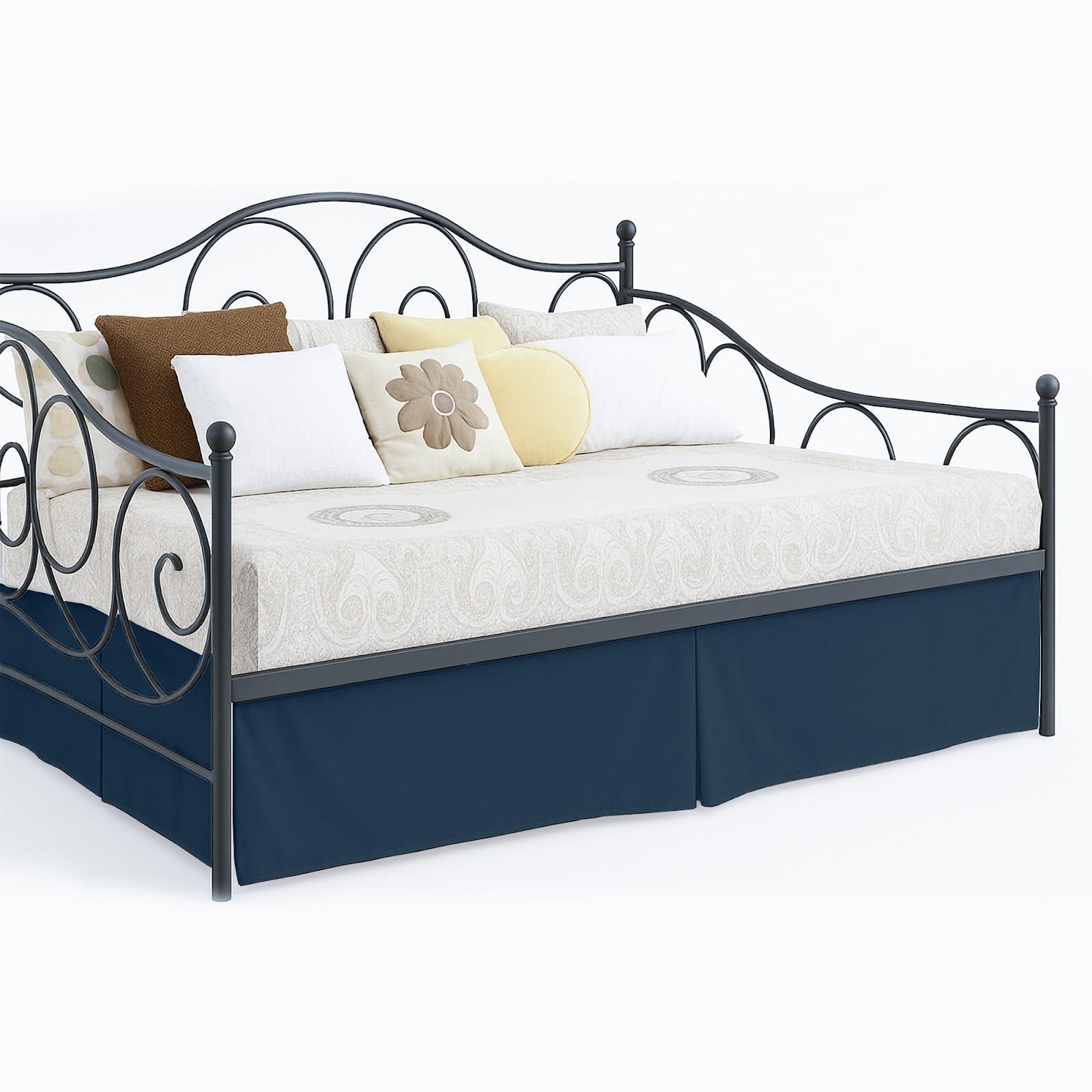 Cottington Lane Pleated Bed Skirt with Split Corners for Daybeds - Three Side Coverage - Made with Brushed Microfiber - Navy Blue Daybed Dust Ruffle Split Corners - Full 21 Inches Drop Daybed Skirt(Full/21\" Drop)