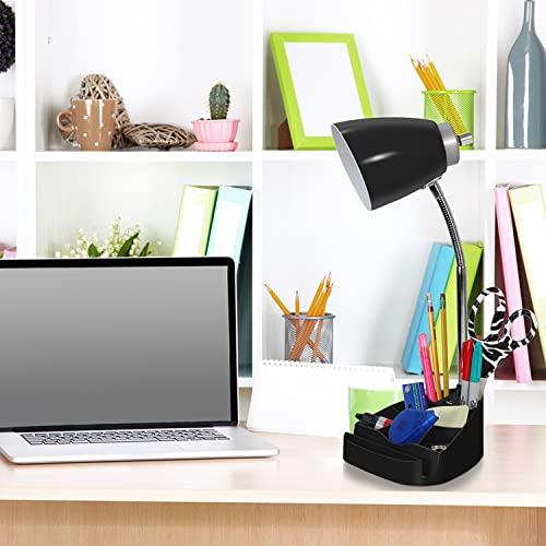 Limelights Simple Designs LD1056-BLK Gooseneck Organizer Desk Lamp with iPad/Tablet Stand or Book Holder and USB Port, Black