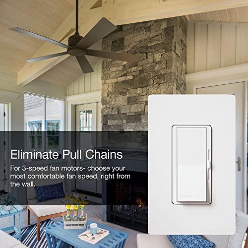 Lutron Lutron Diva Quiet 3-Speed Fan Control, 1.5 Amp Single Pole/3-Way with Wallplate, DVWFSQ-FH-WH, White