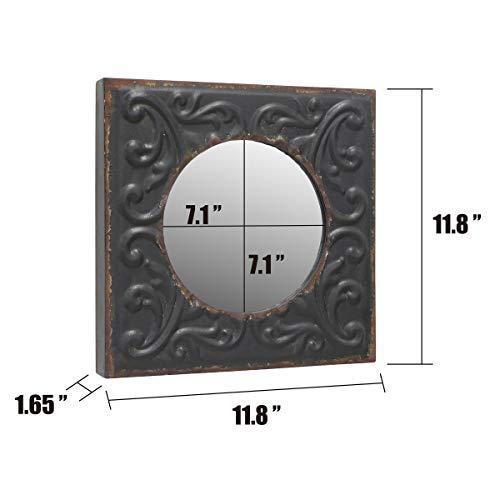 Stonebriar Stonebriar Round Mirror with Distressed Square Metal Tin Frame ; Industrial Wall Decor ; Distressed Finish ; With Attached Wall Hanger