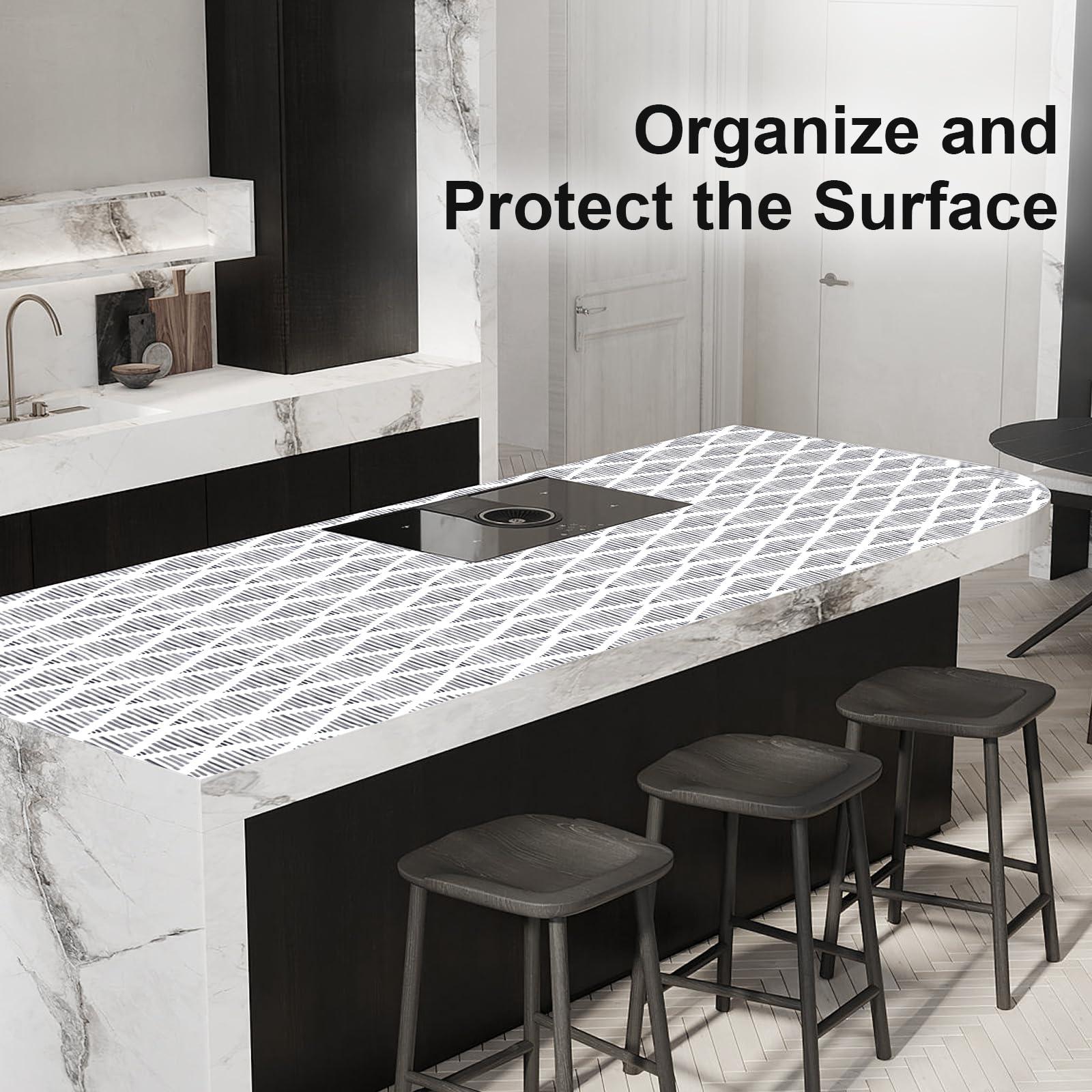 CLENAT Drawer Shelf Liner for Cabinet Non Adhesive, Slip Resistant Easy to Clean Protect Kitchen Mats Thickened Strong Grip for Pantry, Tool Box, Cupboard, Dresser, Bathroom Drawers Stripe