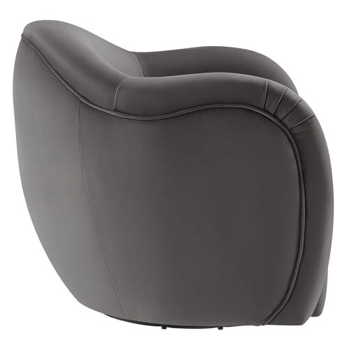 Modway Modway Compose Performance Velvet Swivel Armchair in Storm Gray - Barrel Accent Chair - Comfy Round Single Sofa Chair with 360 Rotation - Modern Upholstered Club Chair for Living Room, Bedroom