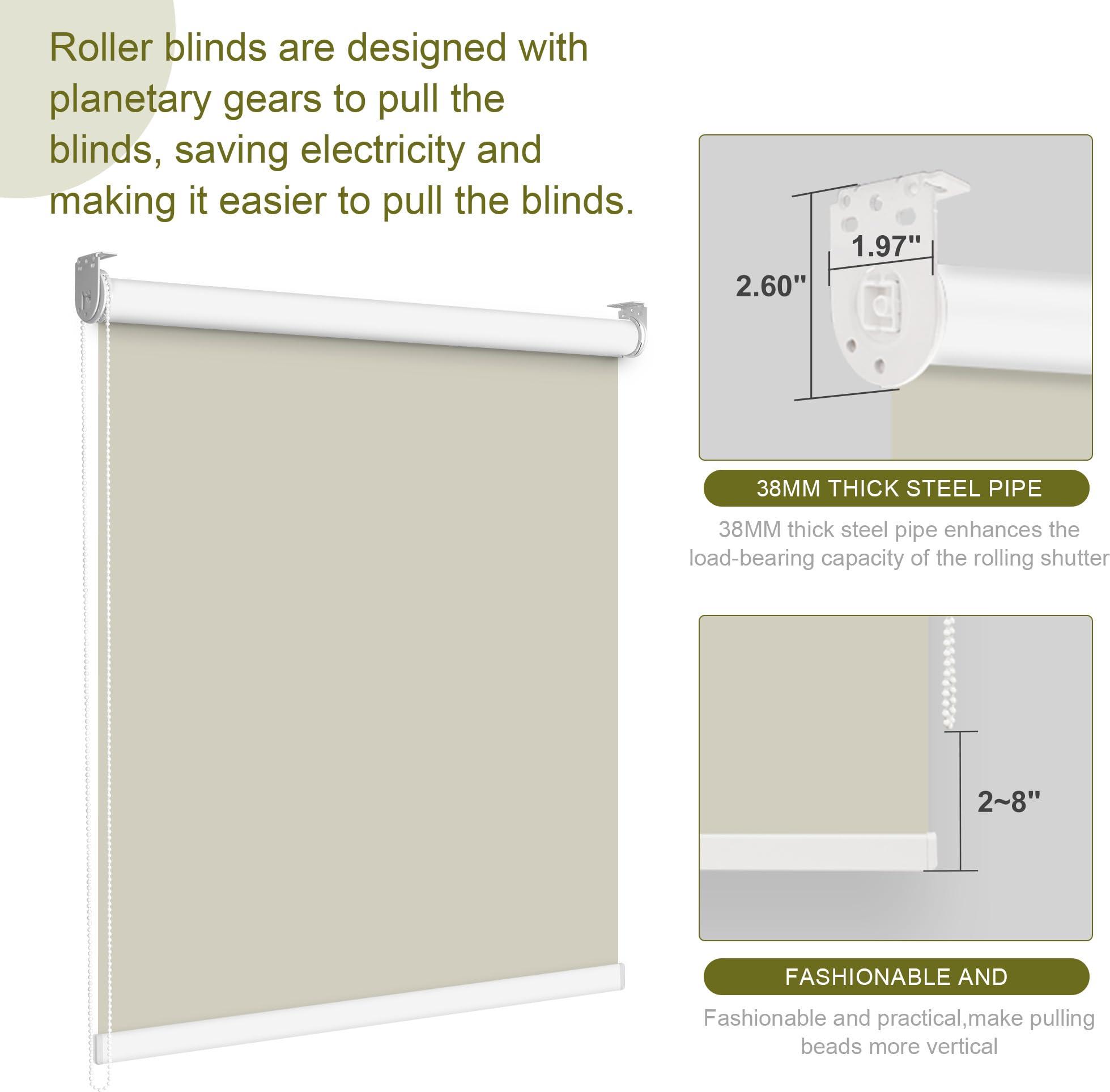 Doing-X Doing-X Blackout Roller Shade Room Darkening Shades Window Blind with Thermal Insulated, UV Protection Fabric Easy to Install 100% Blackout Roller Blind for Office and Home,Beige,43" W x 60" H