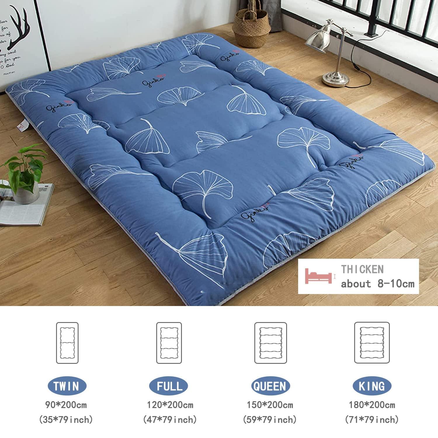 Generic Mattress Japanese Futon Mattress Extra Thick Japanese Floor Mattress Padded Japanese Folding Roll Up Mattress Sleeping Pad with Washable Cover Camping Couch Bed Cushion,Style,200x220cm