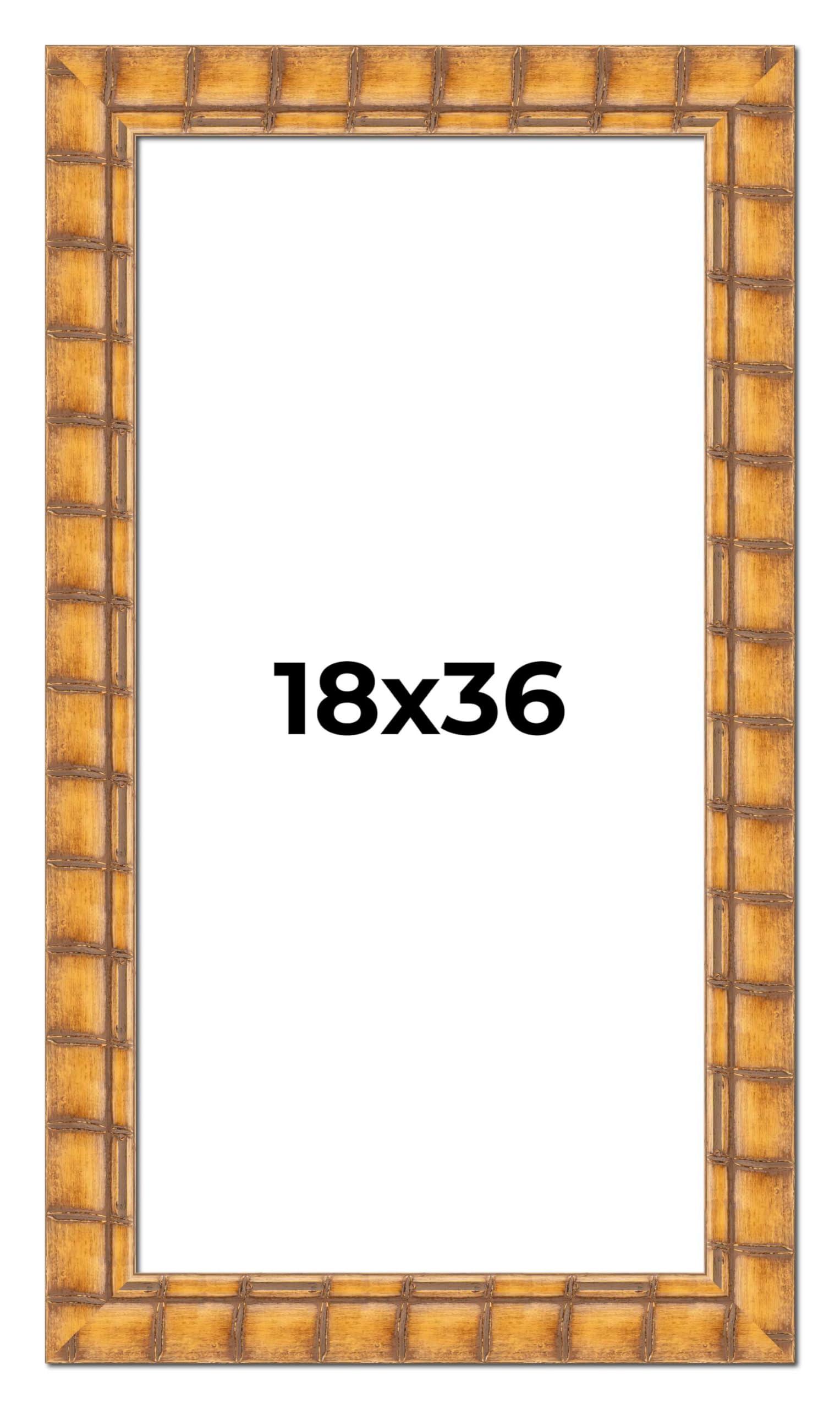 CustomPictureFrames.com 18x36 Frame Bamboo Natural Wood Beige Solid Wood Picture Frame | 3 Inch Moulding Width | Picture Frame Complete with UV Acrylic Plexiglass, Foam Board Backing & Hanging Hardware