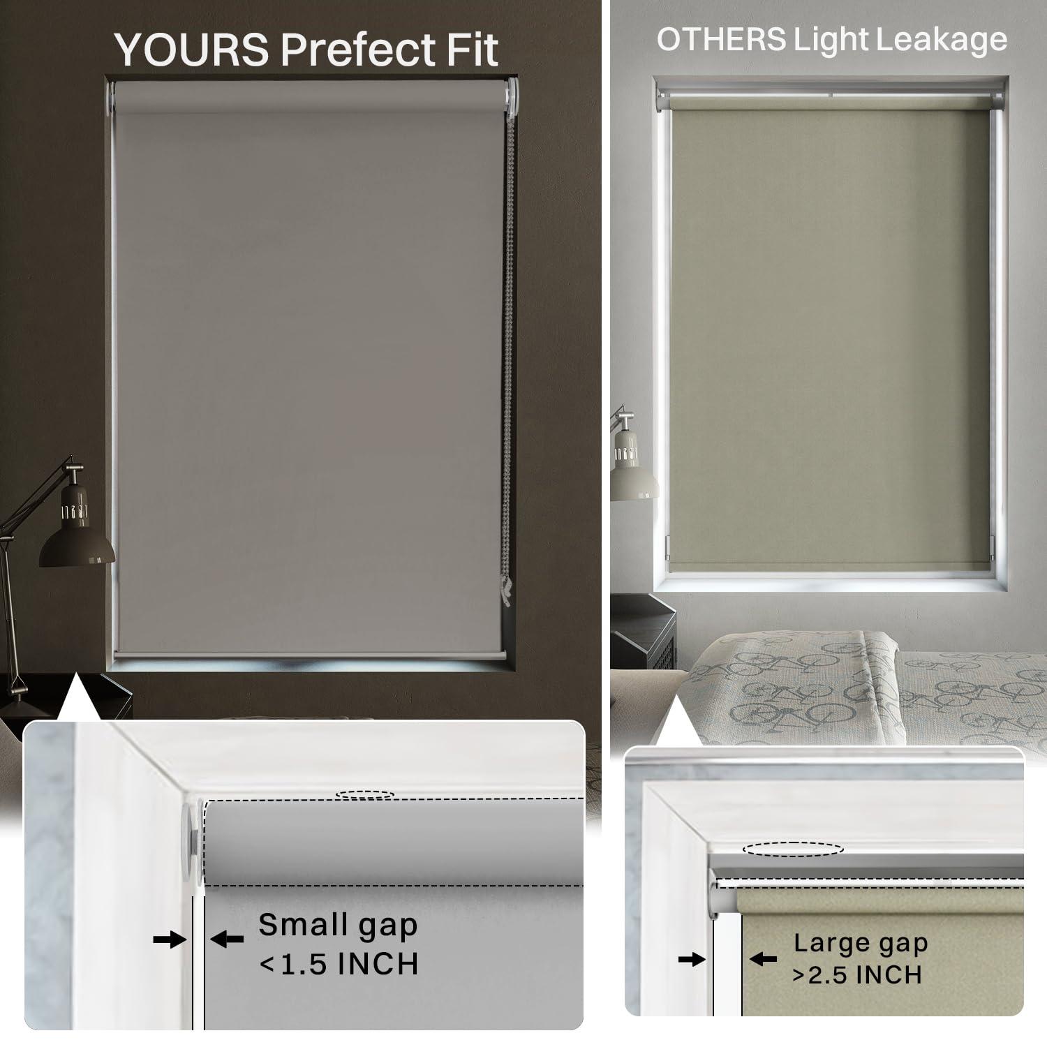 Hidpriva No Drill No Tools 100% Blackout Roller Shade | UV Protection | Easy-Care Fabric | Roller Blind for Windows & Doors | Pull Down Window Shade - Grey (60" W x 78" H)