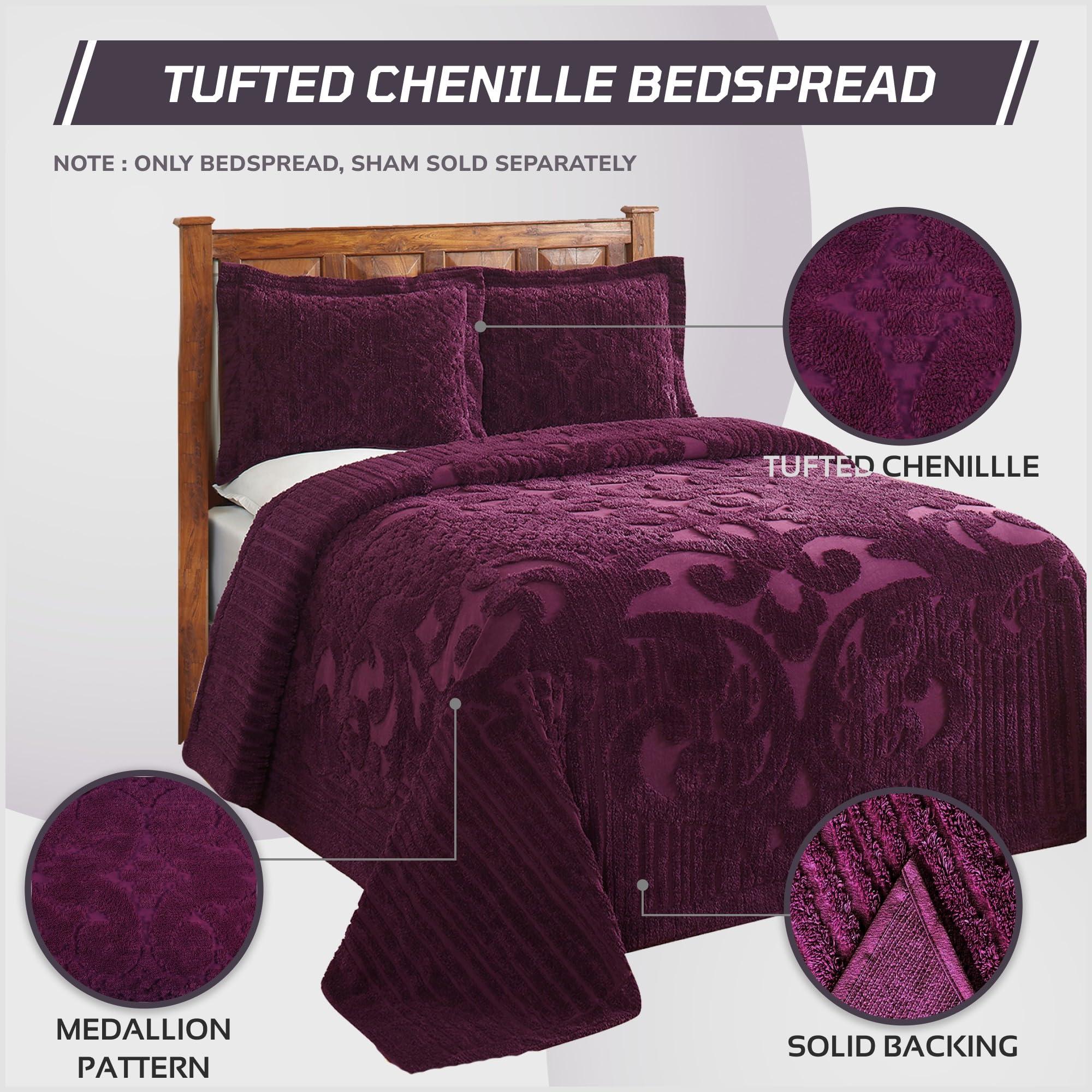 Better Trends Better Trends 1 Piece Bedspread 100% Cotton Chenille Bedspreads Coverlet Luxurious Medallion Pattern Bedspread Queen Size 102\" X 110\" Soft Lightweight Plum Tufted All Season Bedding Ashton Collection