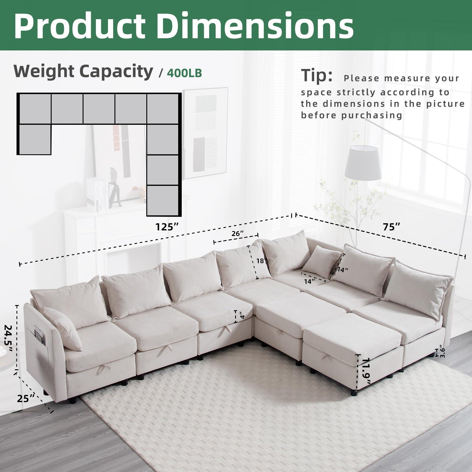 ESTRUCO Modular Sectional Sofa Convertible L U Shaped Sofa Couch with Storage, Comfy Cloud Sleeper Sectional Sofa Bed Set with Removable Back Cushions, Modern DIY Combination Couches for Living Room(Beige)