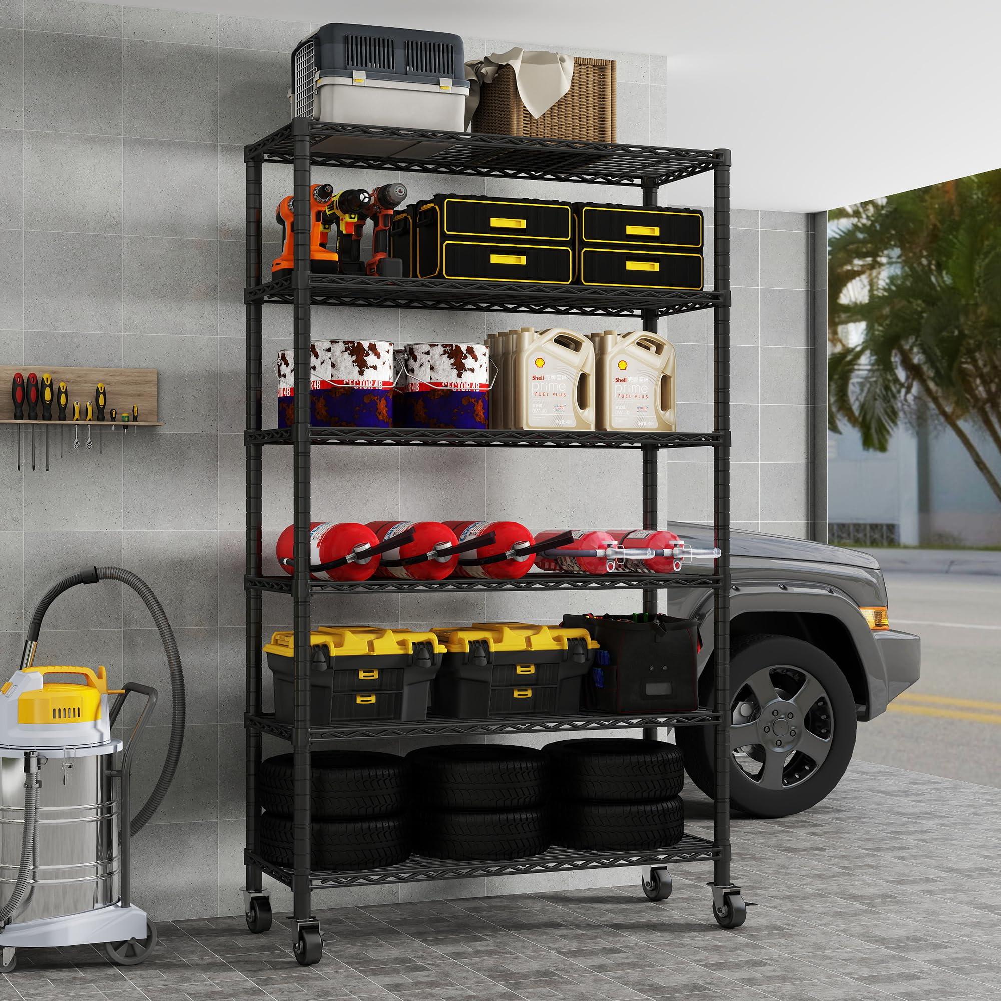 EZPEAKS EZPEAKS 6-Tier NSF Certified Storage Shelves, 18" D X 48" W X 72" H Heavy Duty Steel Wire Shelving Unit with Wheels and Adjustable Feet, Used as Pantry Shelf, Garage or Bakers Rack Kitchen Shelving