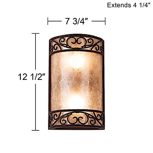 John Timberland John Timberland Natural Mica Rustic Wall Mount Light Fixture Walnut Brown Metal Iron Scroll 12 1/2" Curved Sconce Decor for Bedroom Bathroom Bedside Living Room Home Hallway Dining Kitchen