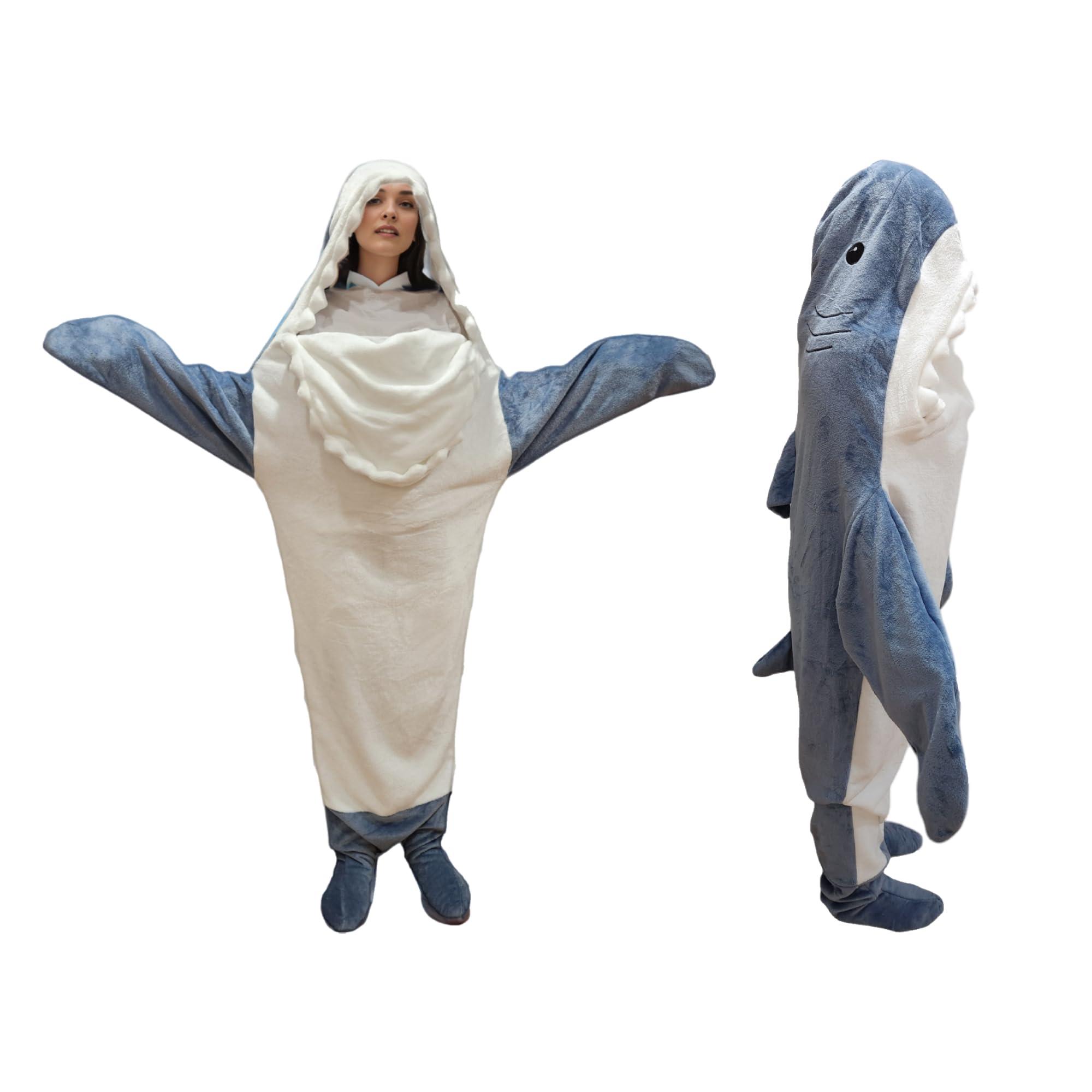 Generic Generic Mr_OP, shark blanket, shark wearable blanket, adult shark blanket wearable, shark blanket hoodie onesie. (BLUE, Medium)