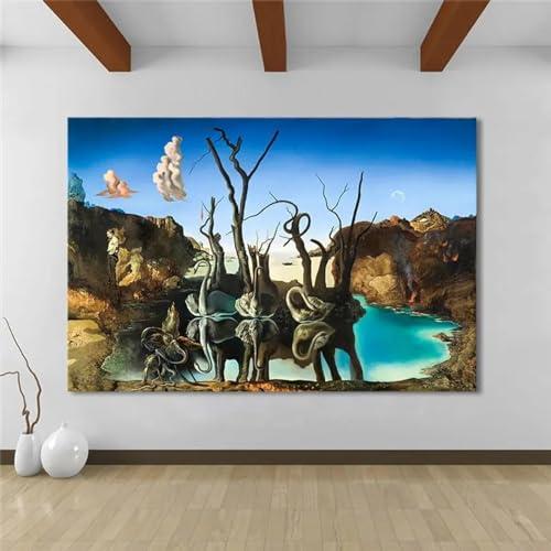 KQZVCU KQZVCU Salvador Dali Swans Reflecting Elephants Canvas Abstract Poster and Print Wall Art for Living Room Bedroom Decor 30x50cm Inner Frame