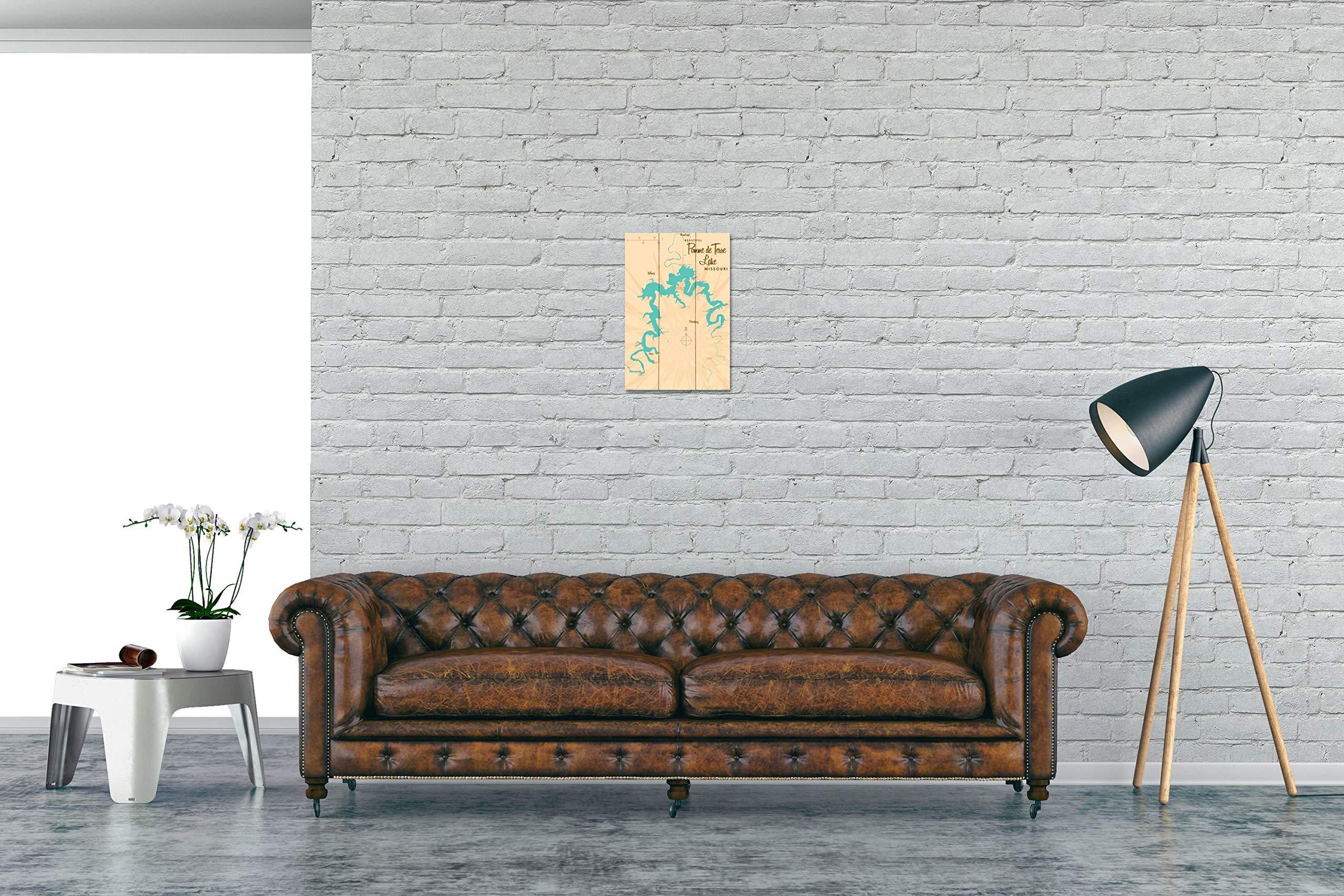 Northwest Art Mall Pomme de Terre Lake Missouri Map Wood Art Print from Illustration by Lakebound 12" x 18"