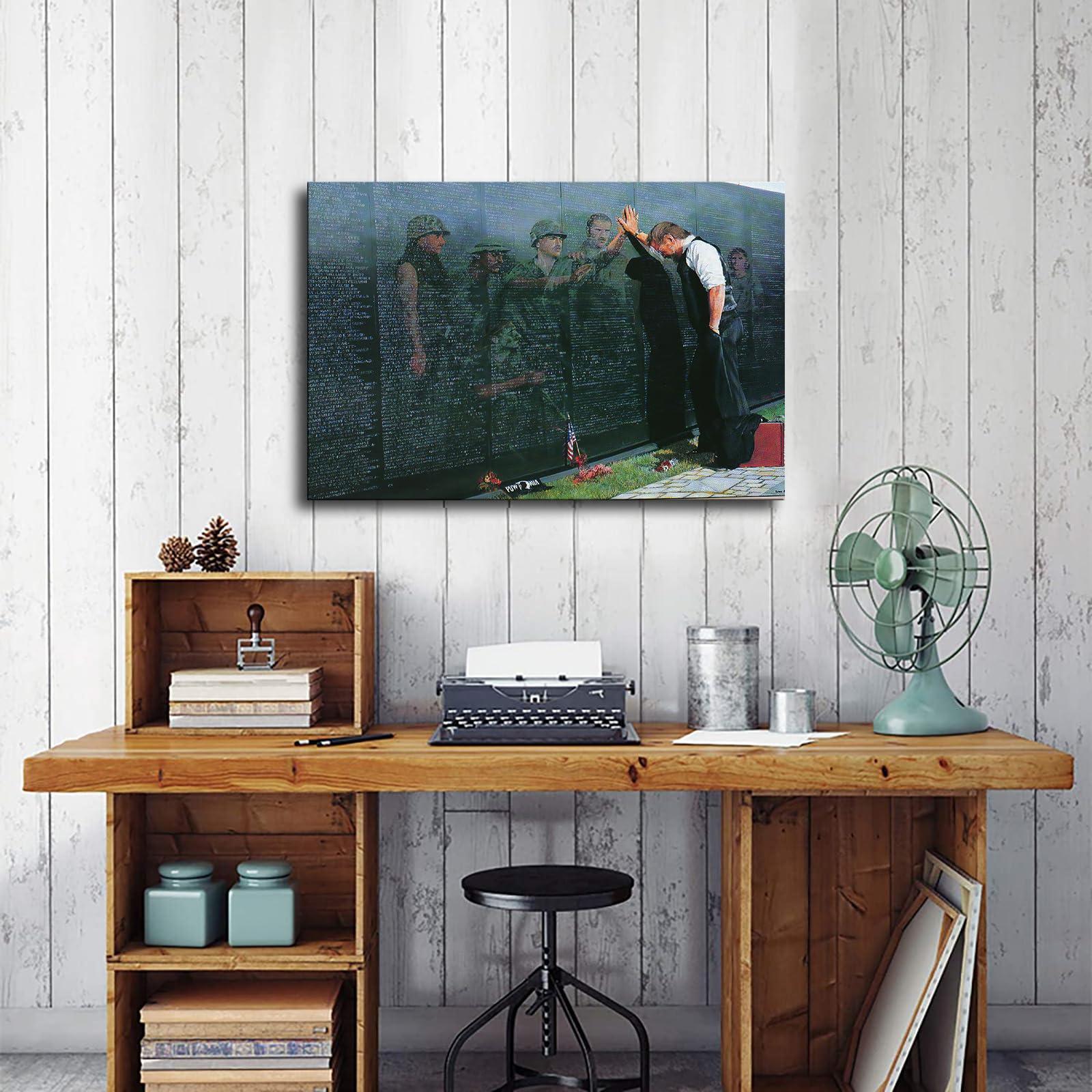 DouKi Reflections Pictures Military Vietnam Veterans Memorial Canvas Poster Modern Aesthetic Picture Wall Art Home Office Decoration Painting Holiday Gift (Framed,2030inch)
