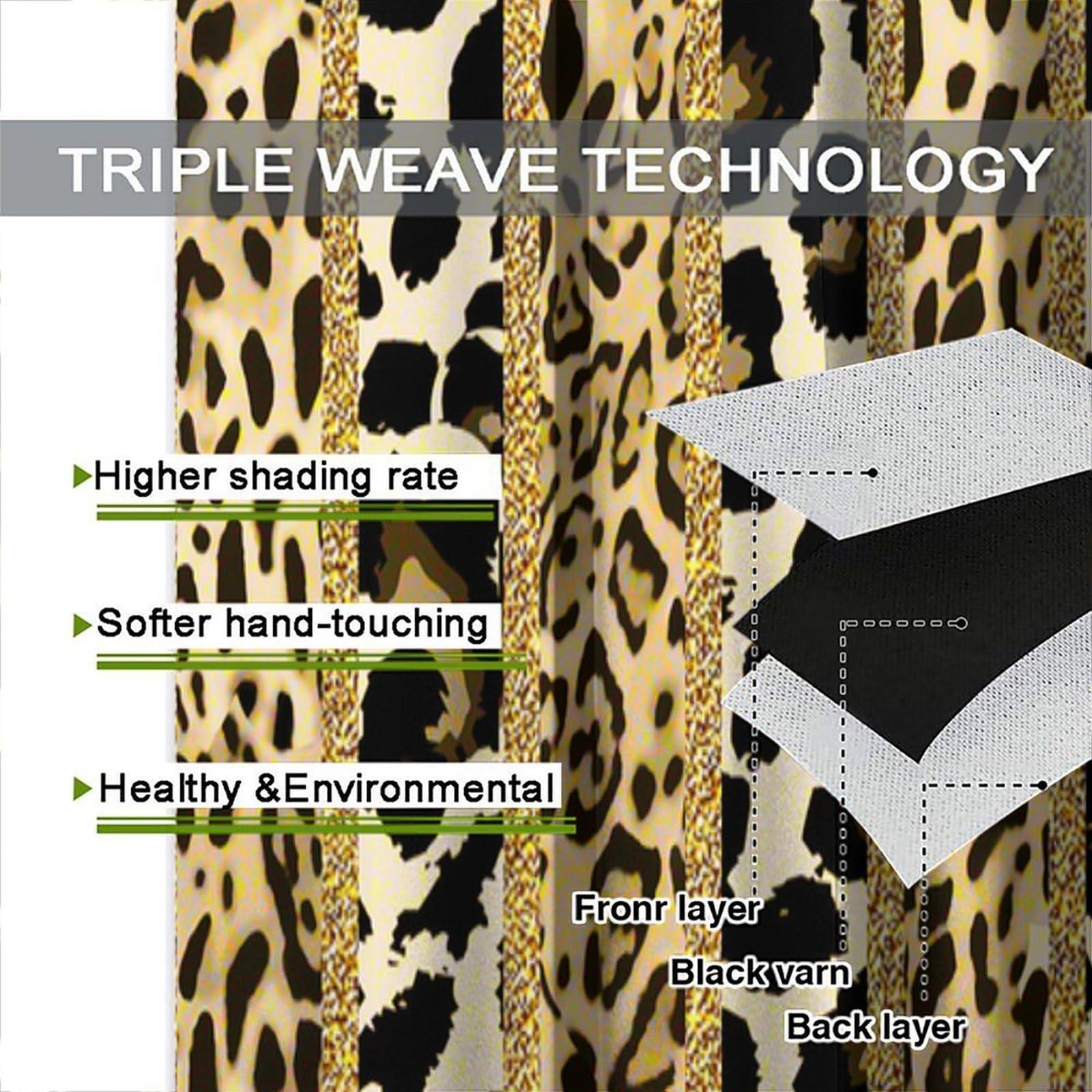 Hazuff Hazuff Leopard Print Blackout Window Curtains, Prairie Cheetah Gold Leopard Animal Print Decoration Insulate Rod Pocket Curtains for Bedroom Living Room Kids Room 42X45in
