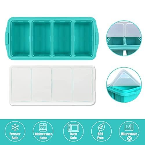 Aikeep Silicone Freezing Tray with Lid, Large Ice Cube Tray Non-stick Soup Freezer Container with 4 Compartments for Storing and Freezing Soups, Broths, Sauces and Liquid Diets, Oven and Dishwasher Safe