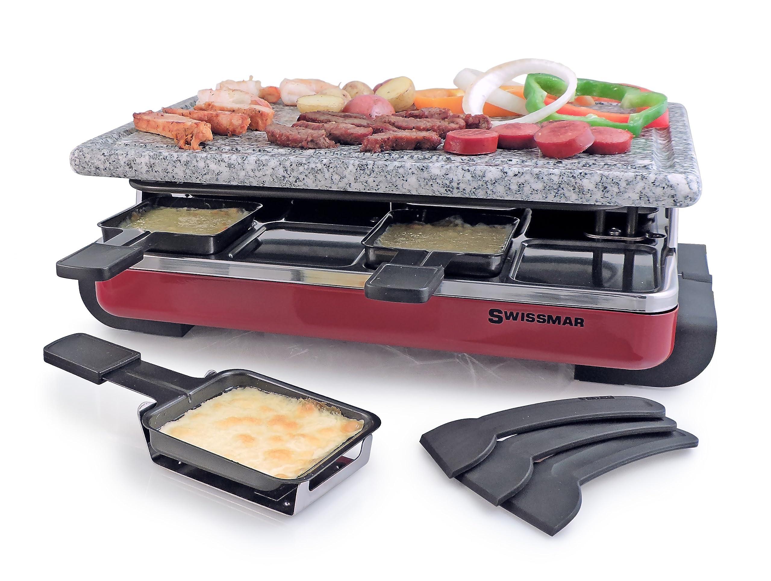Swissmar Swissmar Classic 8-Person Raclette Party Grill - Indoor Electric Grill & Griller with Granite Stone Grill Plate - Red