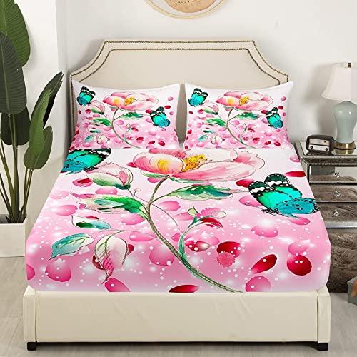 zcsm zcsm Butterfly and Floral Sheets California King Size - Pink Flower Bed Sheets, Soft Microfiber & Deep Pocket & Wrinkle Free Bedding Sheets & Pillowcases, 1 Fitted Sheet, 1 Flat Sheet, 2 Pillow Cases