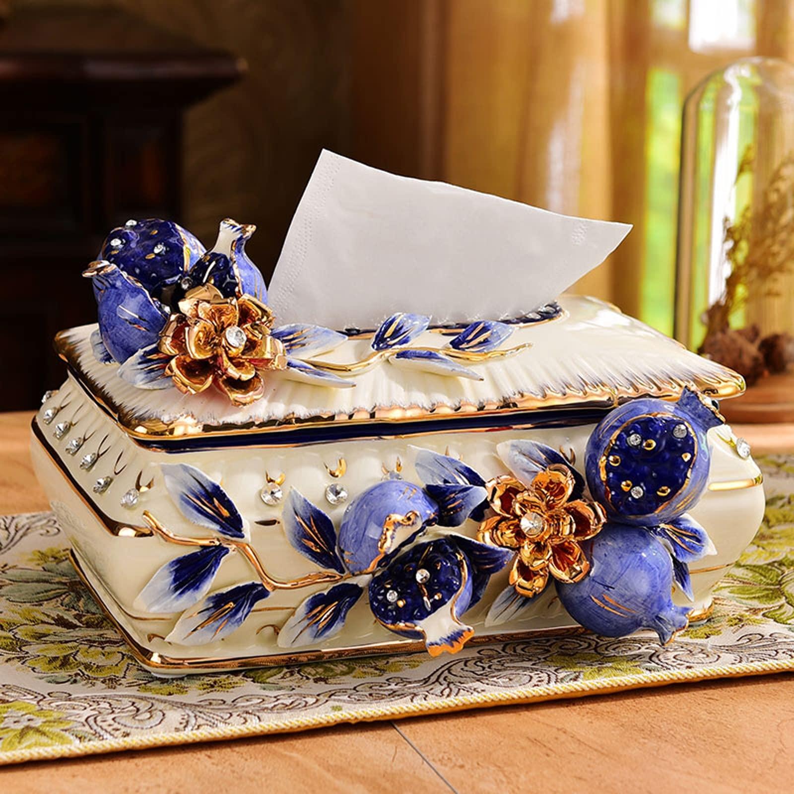 BONAD Tissue Holder Box European-Style Ceramic Tissue Box Living Room Bedroom Bedside Table Dining Table Creative Napkin Box Home Decoration Tissue Holder Case