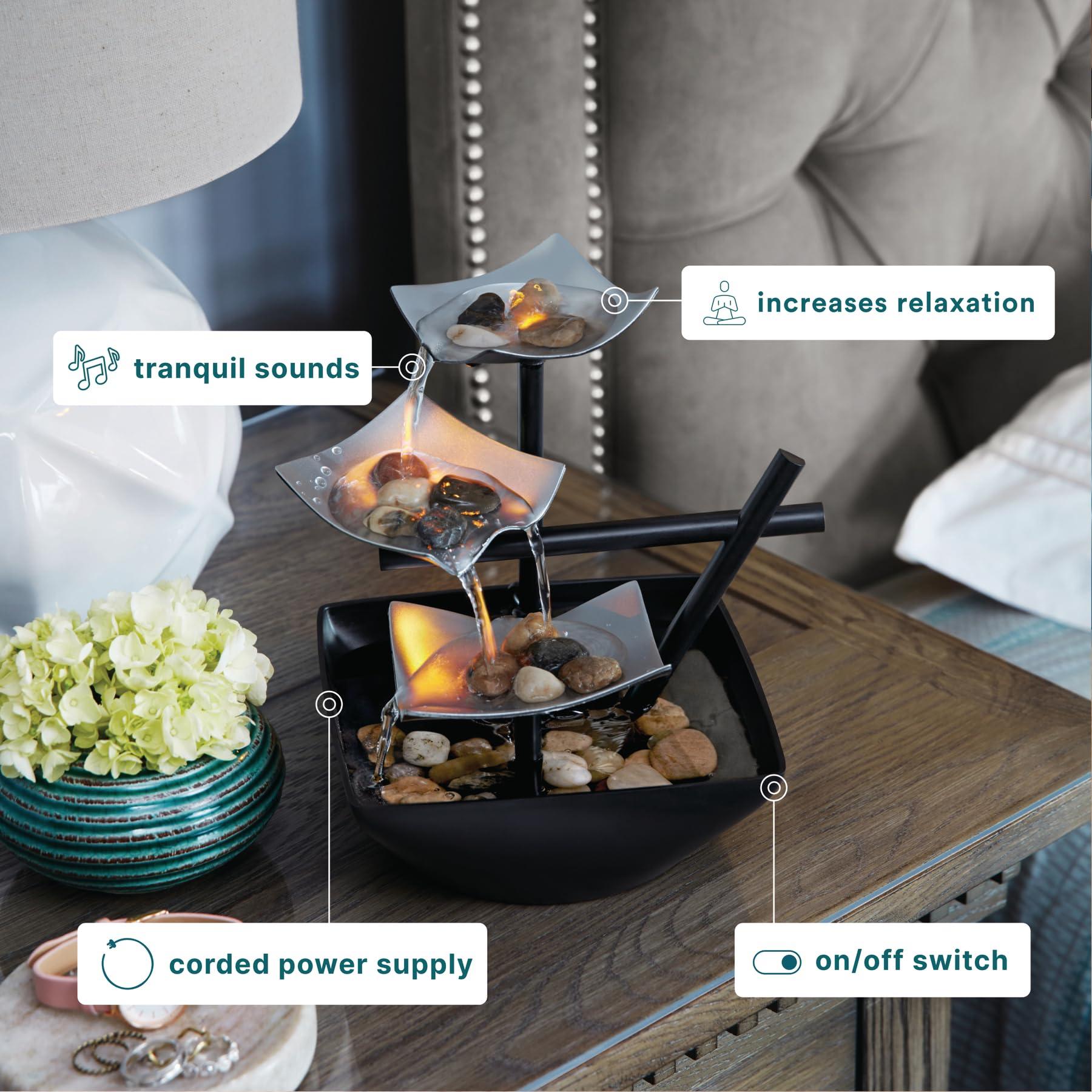 Homedics Homedics Tabletop Water Fountain, Home Dcor Soothing Sound Machine - Automatic Pump, Deep Basin & Natural River Rocks. Indoor Zen Relaxation for Office, Living Room, or Bedroom, 8.25 Tall