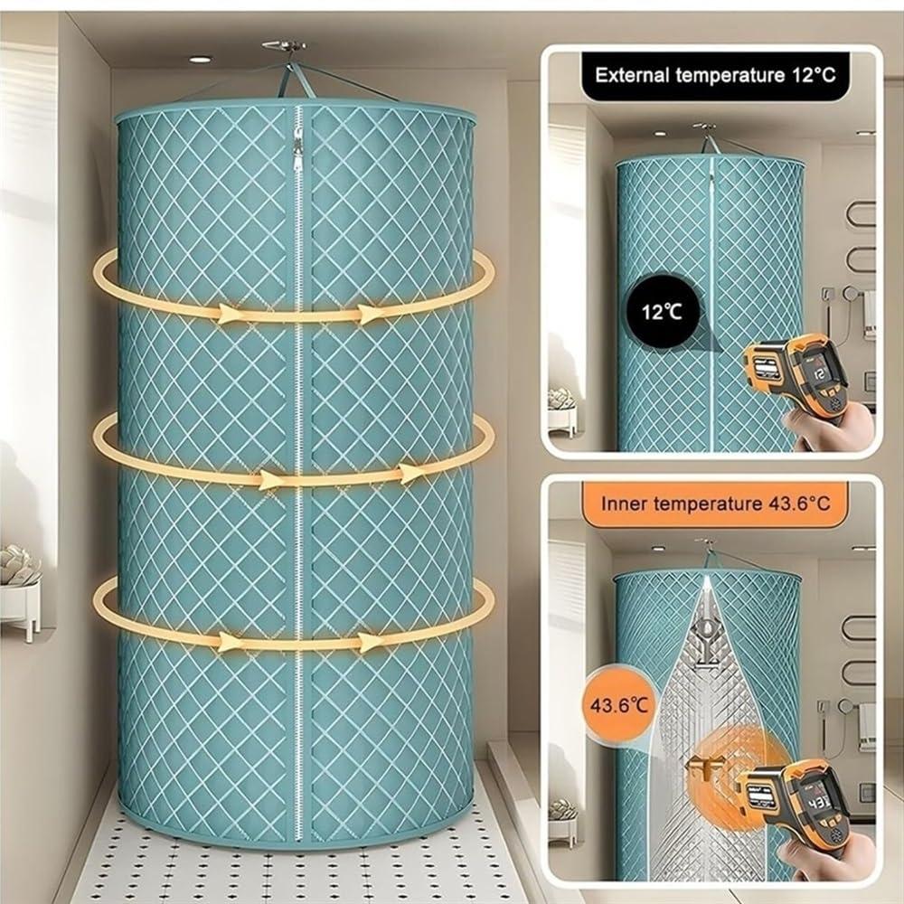 SOYDAN Round Hanging Shower Curtain, Polyester Folding Shower Curtain with Zipper, Heat Insulation Portable Shower Curtain, Round Fabric Shower Curtain for Bathroom(Green,Large)