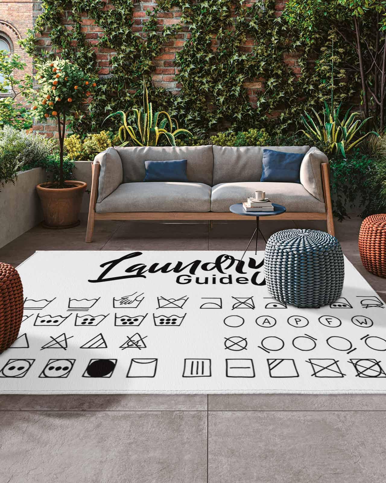 Vandarllin Outdoor Patio Rugs Laundry Room Sign Outdoor Area Rug White Guide Non-Slip Backyard/Camping RV Rug/Deck/Porch Rug Front Door Floor Mat Carpet,6x9ft,