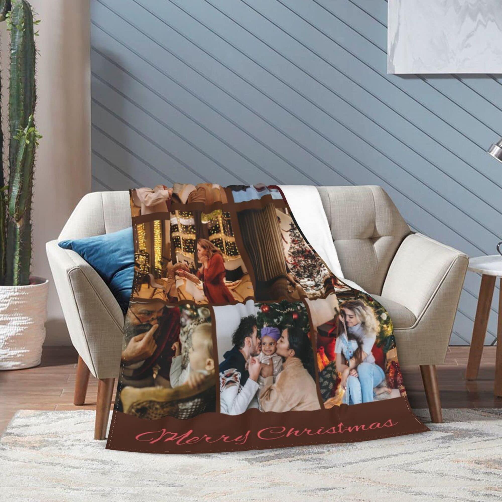 YOPRUIE YOPRUIE Custom Blanket with Words Personalized Blanket Photos Customized Picture Blankets for Family Father Mother Lover Pets Valentine\'s Day Gifts,91\"x60\"in,7 Photos Collage Stayle2