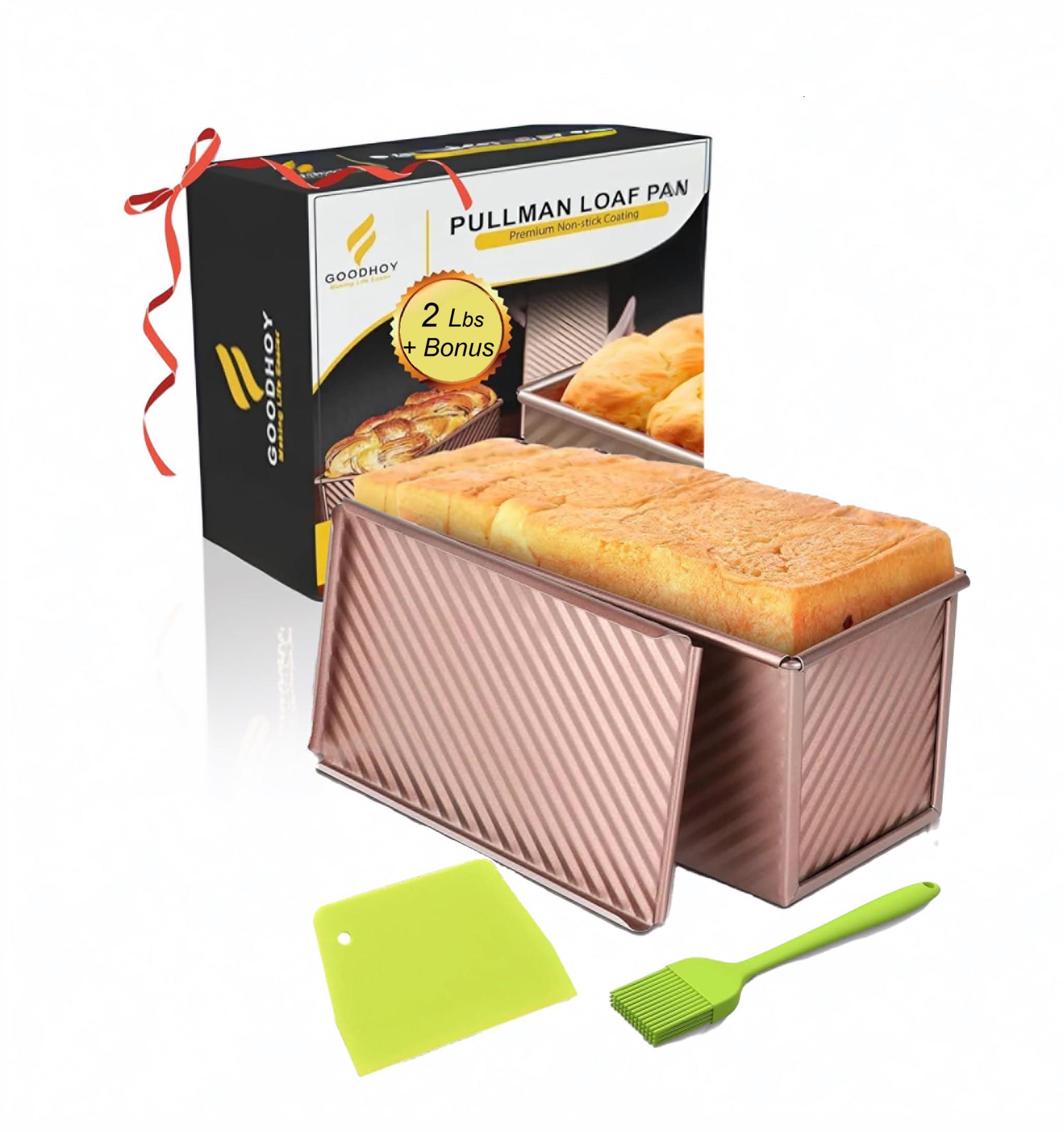 GOODHOY GOODHOY Pullman Loaf Pan with Lid, Ideal for Bread Lovers, Perfect for Sandwich loaf Bread pan bread pans for homemade bread with lid, Bonus: Brush, Scraper & Pullman bread Pan Giftable Box - (2lb)