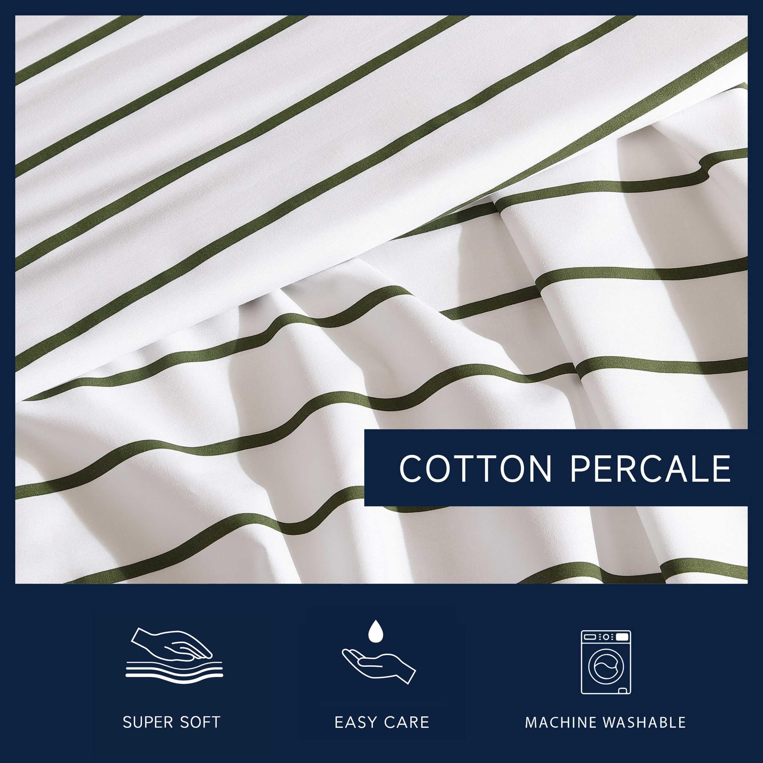 Nautica Nautica - Twin XL Sheets, Premium Cotton Percale Bedding Set, Striped Home Decor, Oeko-Tex Certified (Brenton Stripe Ivory, Twin XL)