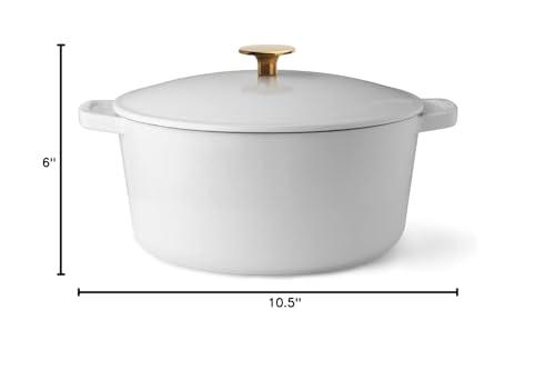 Kana Lifestyle Milo by Kana 5.5-quart Enameled Cast Iron Dutch Oven with Lid | Premium Casserole Cooking Pot | Enamel Coating Inside and Out | Oven Safe and Dishwasher Friendly (White with Gold Knob)