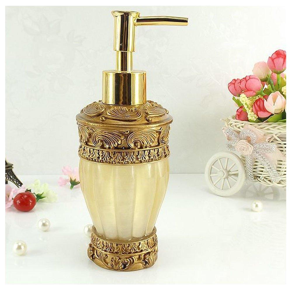 LUANT LUANT Vintage Golden Bathroom Accessories, 5Piece Bathroom Accessories Set, Bathroom Set Features, Soap Dispenser, Toothbrush Holder, Tumbler & Soap Dish - Golden Glossy - Bath Gift Set