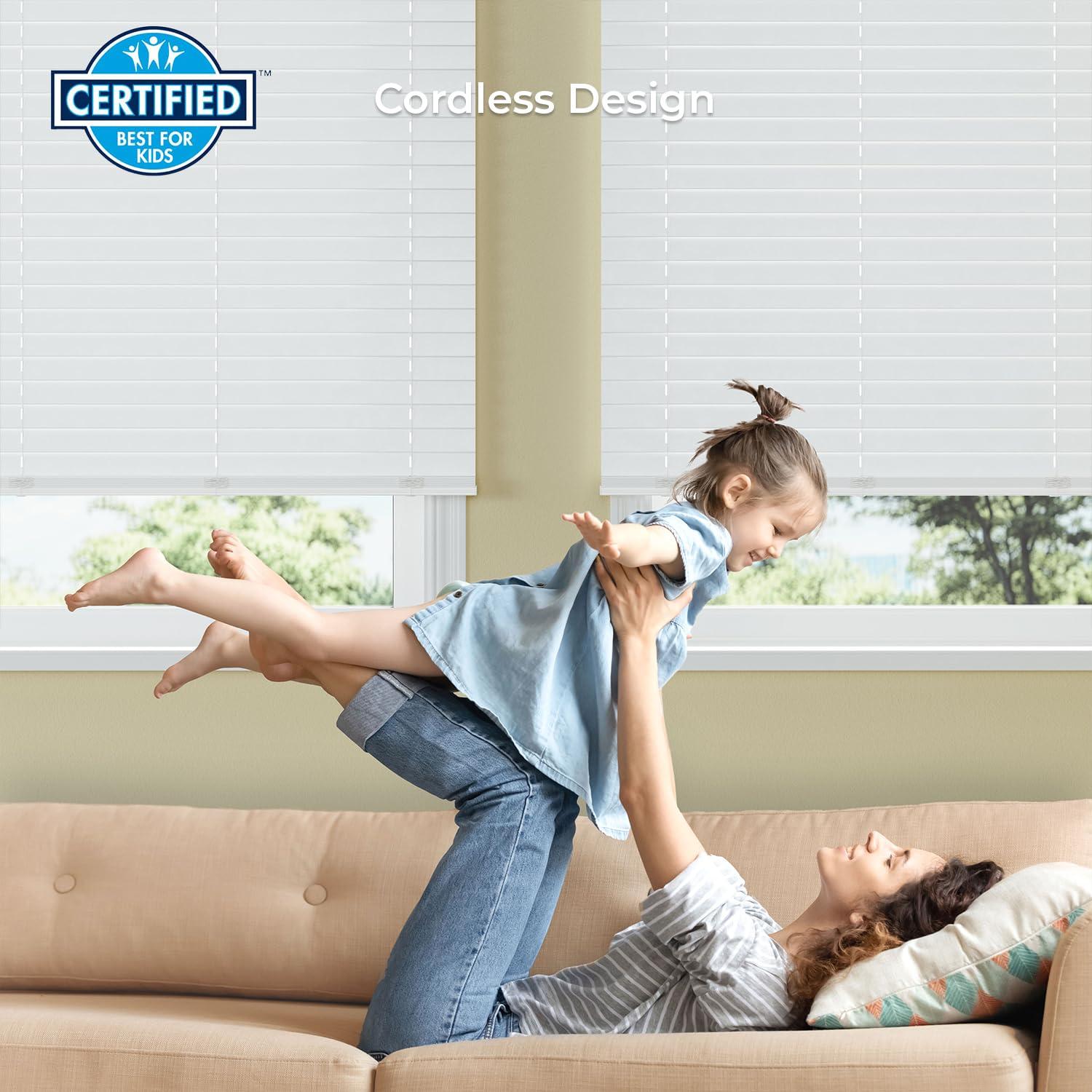 Lumino 2 Inch Cordless Room Darkening Faux Wood Blind - 68.75" W x 72" L - White, Over 1,000 Custom Sizes Starting at 18.97, Inside or Outside Mount, Venetian Shades for Interior Windows by Lumino